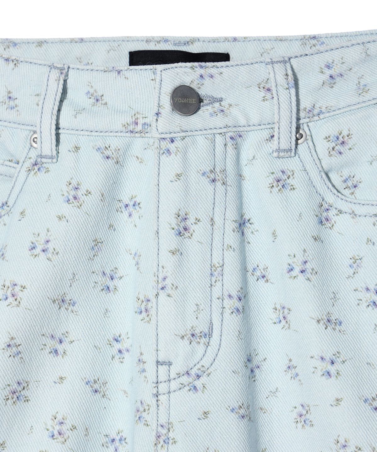 유희(YOUHEE) FLOWER PATTERN DENIM PANTS SKY BLUE