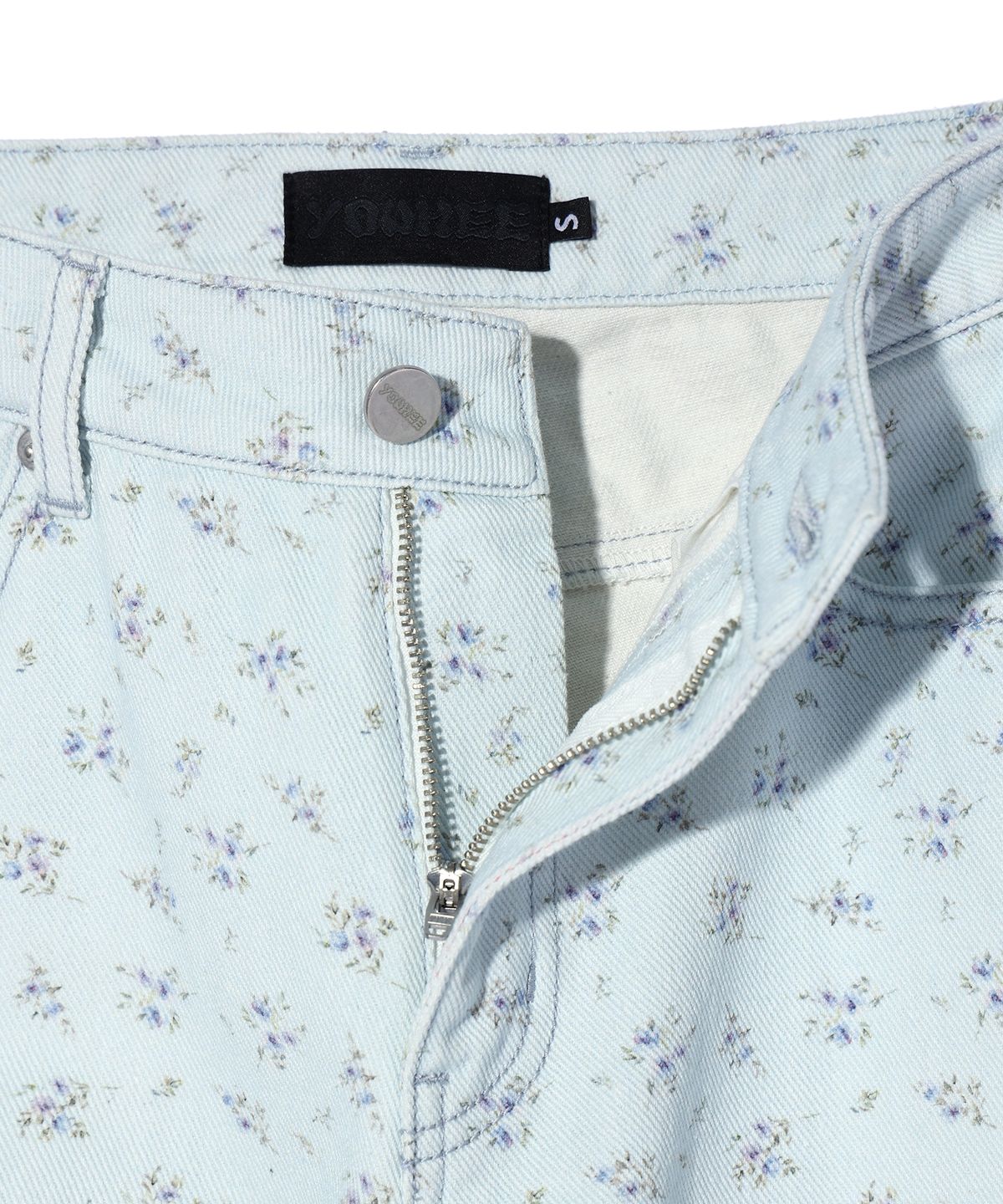 유희(YOUHEE) FLOWER PATTERN DENIM PANTS SKY BLUE