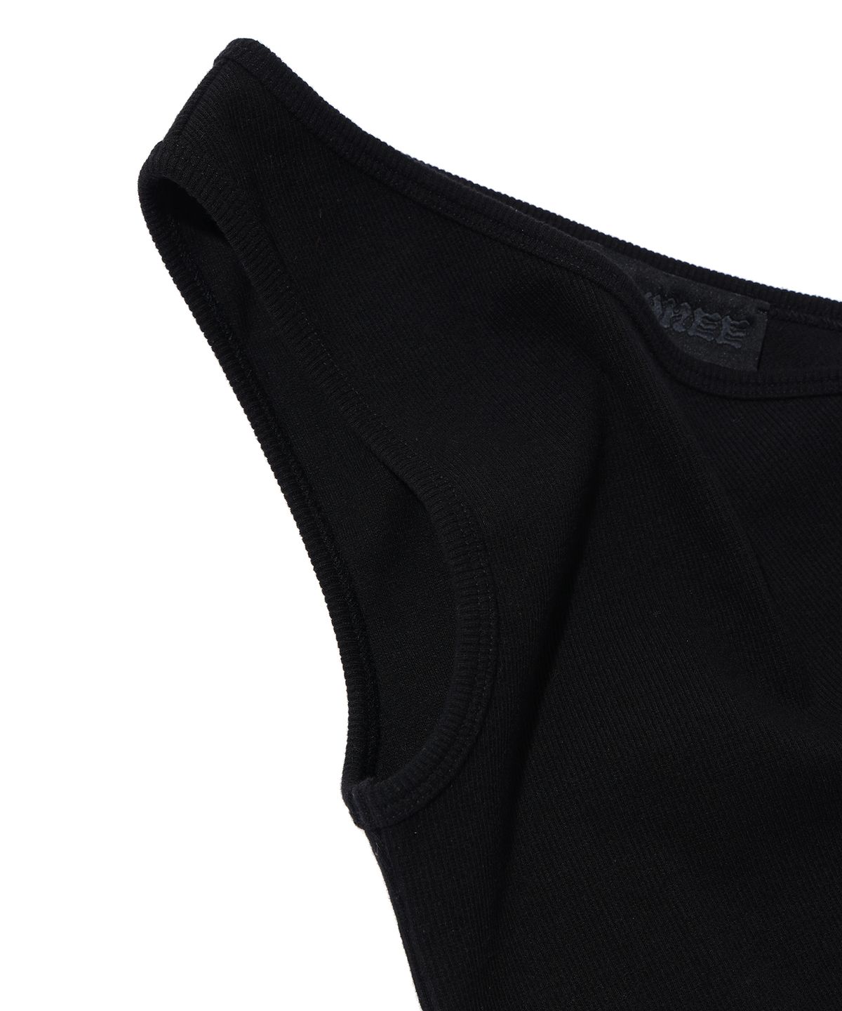 유희(YOUHEE) ONE SHOULDER LOGO SLEEVELESS BLACK