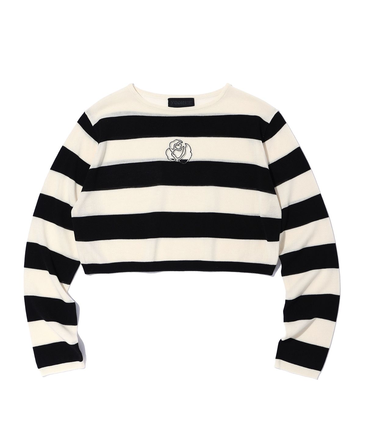 유희(YOUHEE) STRIPE FLOWER KNIT BLACK