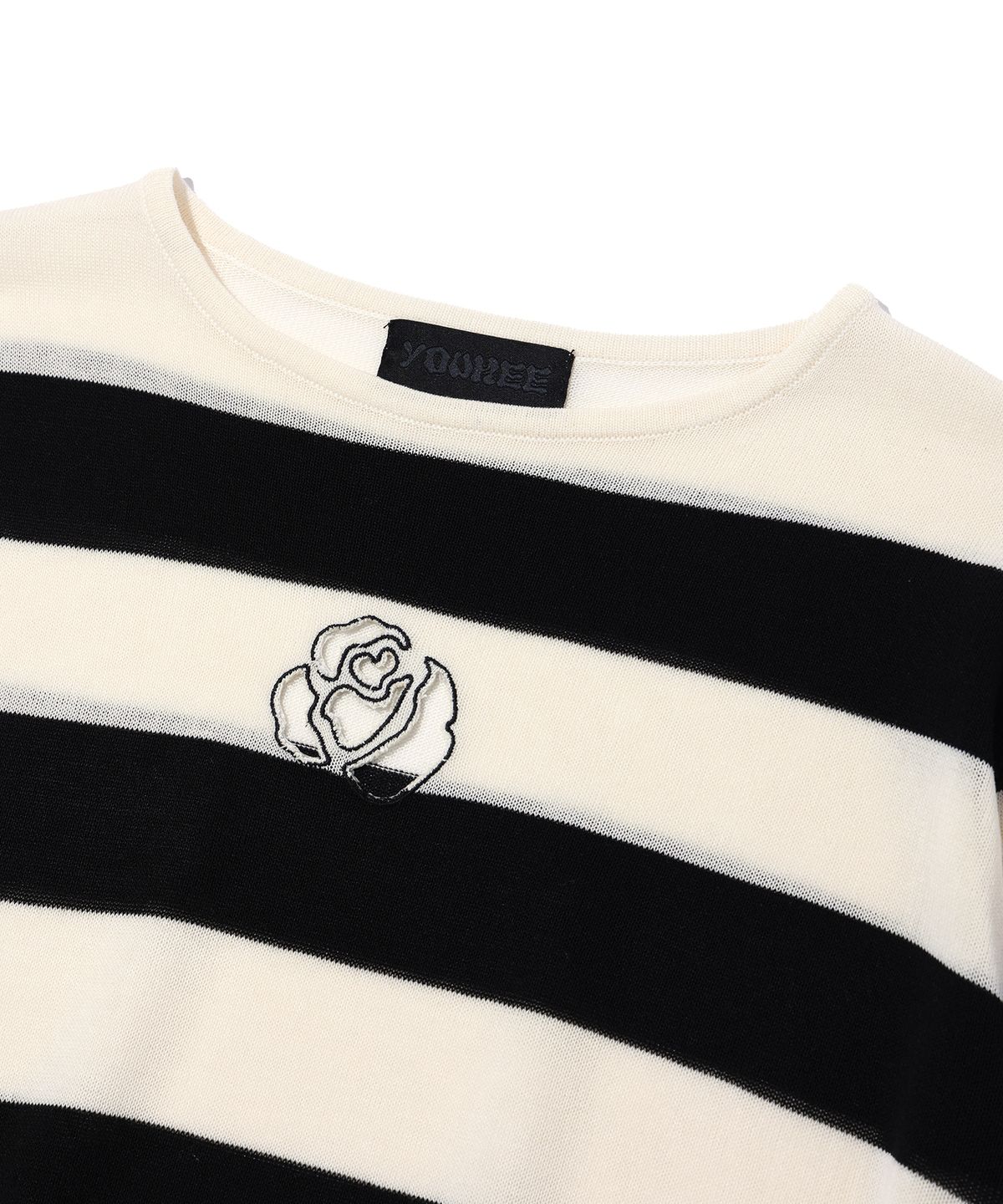 유희(YOUHEE) STRIPE FLOWER KNIT BLACK