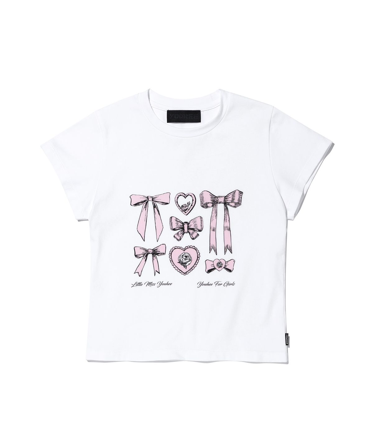 유희(YOUHEE) RIBBON GRAPHIC CROP T-SHIRTS WHITE