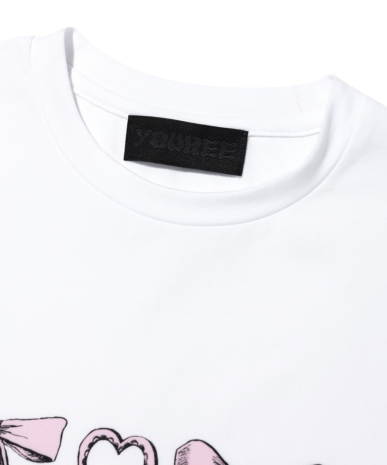 MUSINSA | YOUHEE RIBBON GRAPHIC CROP T-SHIRTS WHITE