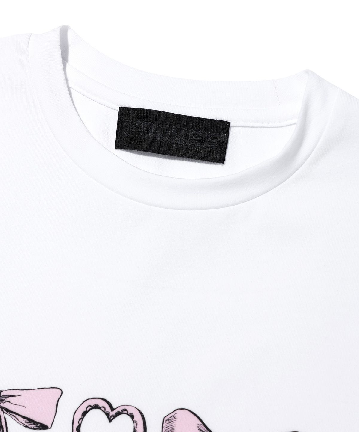 유희(YOUHEE) RIBBON GRAPHIC CROP T-SHIRTS WHITE