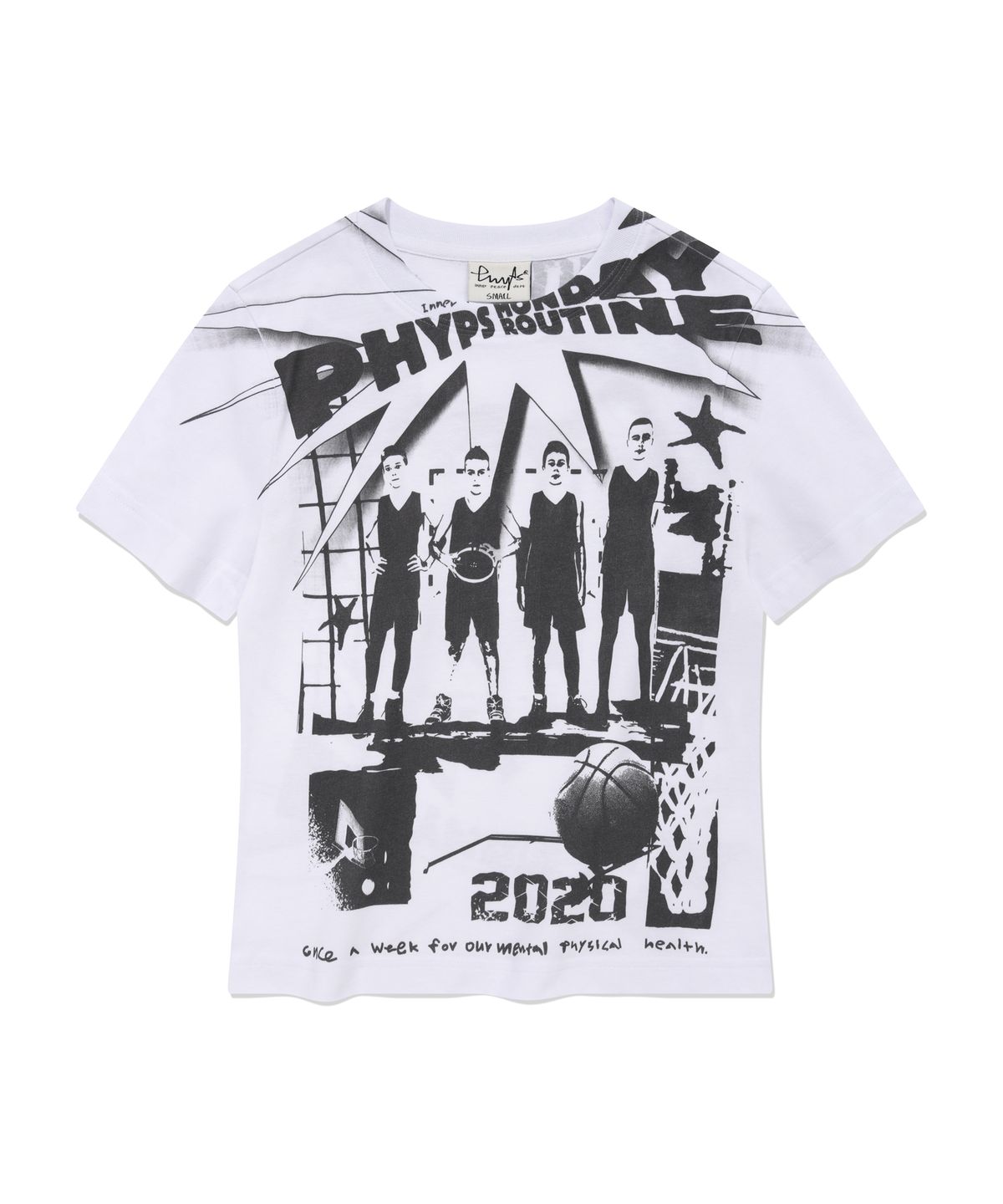 피지컬 디파트먼트(PHYSICAL DEPARTMENT) 우먼즈 카툰 베스킷볼 반팔티셔츠 화이트