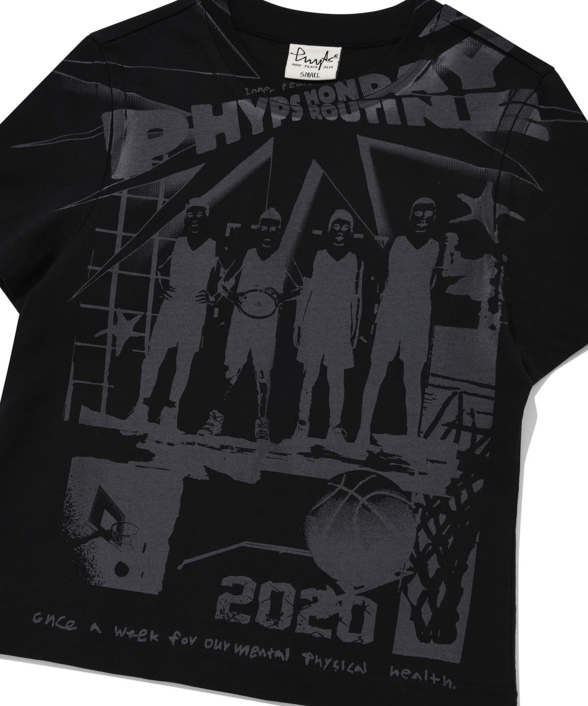 피지컬 디파트먼트(PHYSICAL DEPARTMENT) 우먼즈 카툰 베스킷볼 반팔티셔츠 블랙