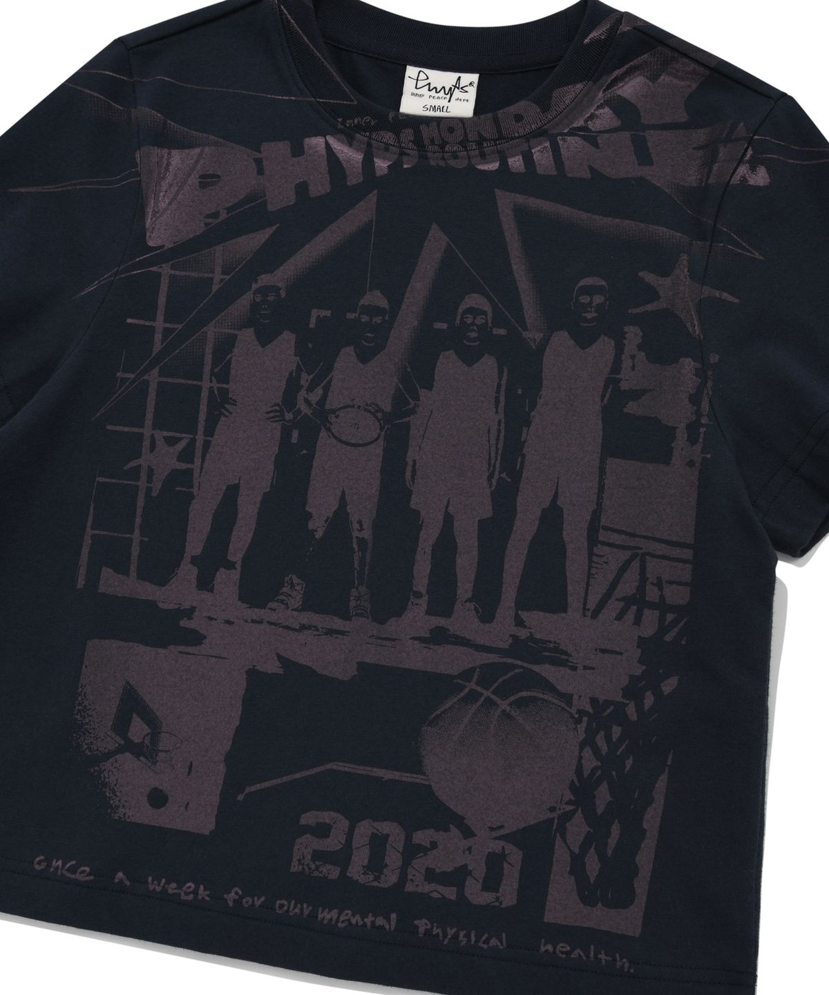 피지컬 디파트먼트(PHYSICAL DEPARTMENT) 우먼즈 카툰 베스킷볼 반팔티셔츠 네이비