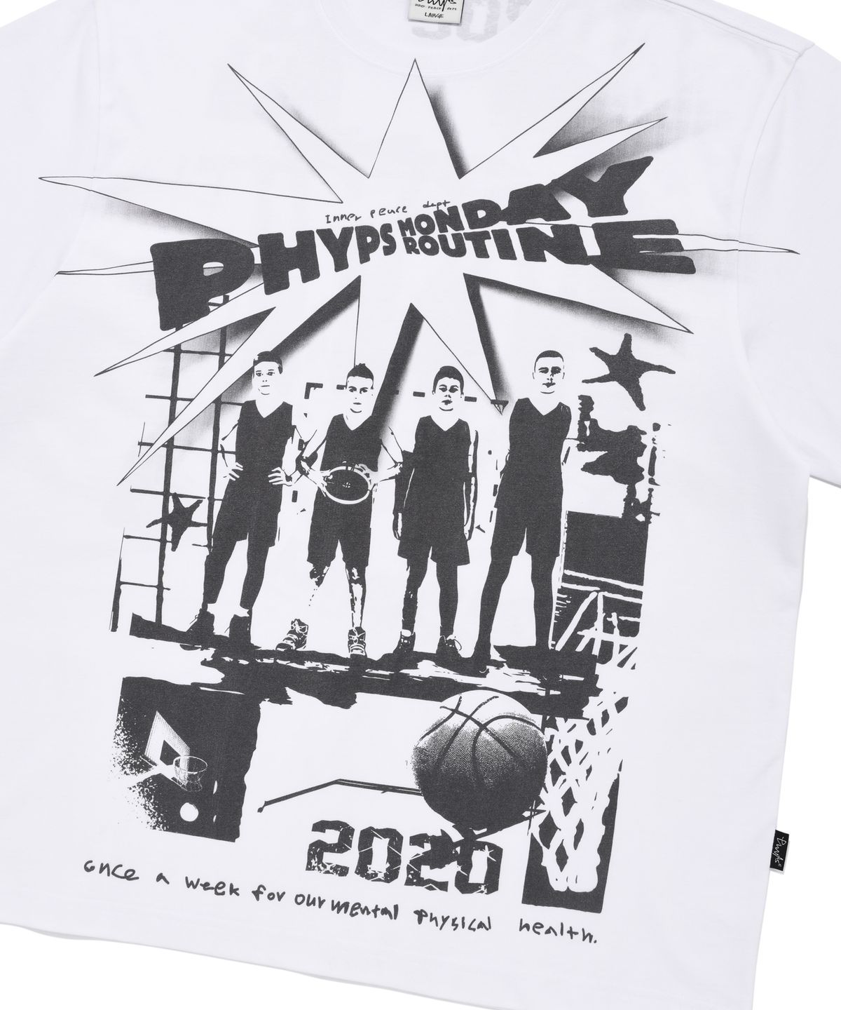 피지컬 디파트먼트(PHYSICAL DEPARTMENT) 카툰 베스킷볼 반팔티셔츠 화이트