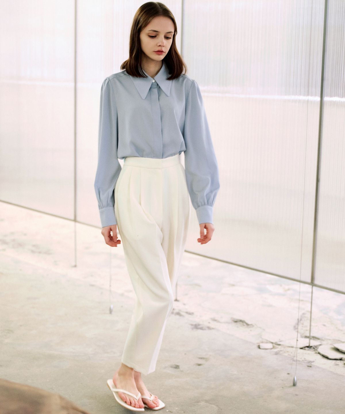 랭5(LANG5) [MUDY] BIG COLLAR BLOUSE [무디] 빅카라 블라우스_스카이블루