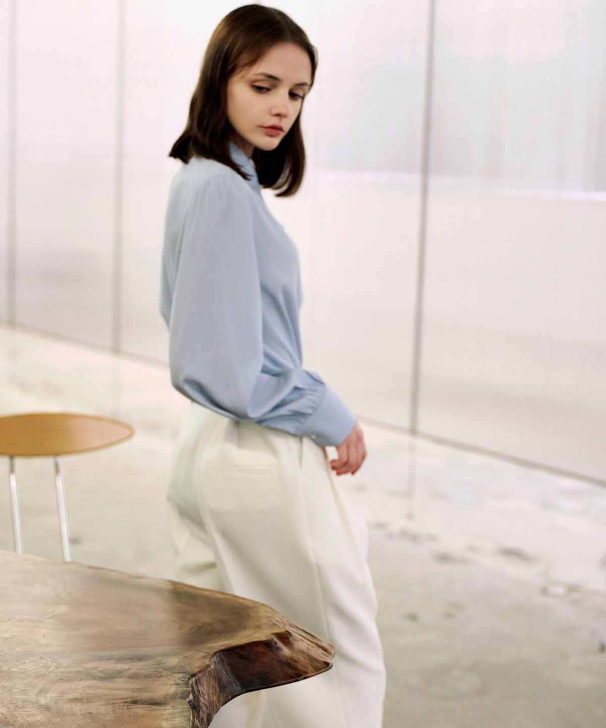 랭5(LANG5) [MUDY] BIG COLLAR BLOUSE [무디] 빅카라 블라우스_스카이블루