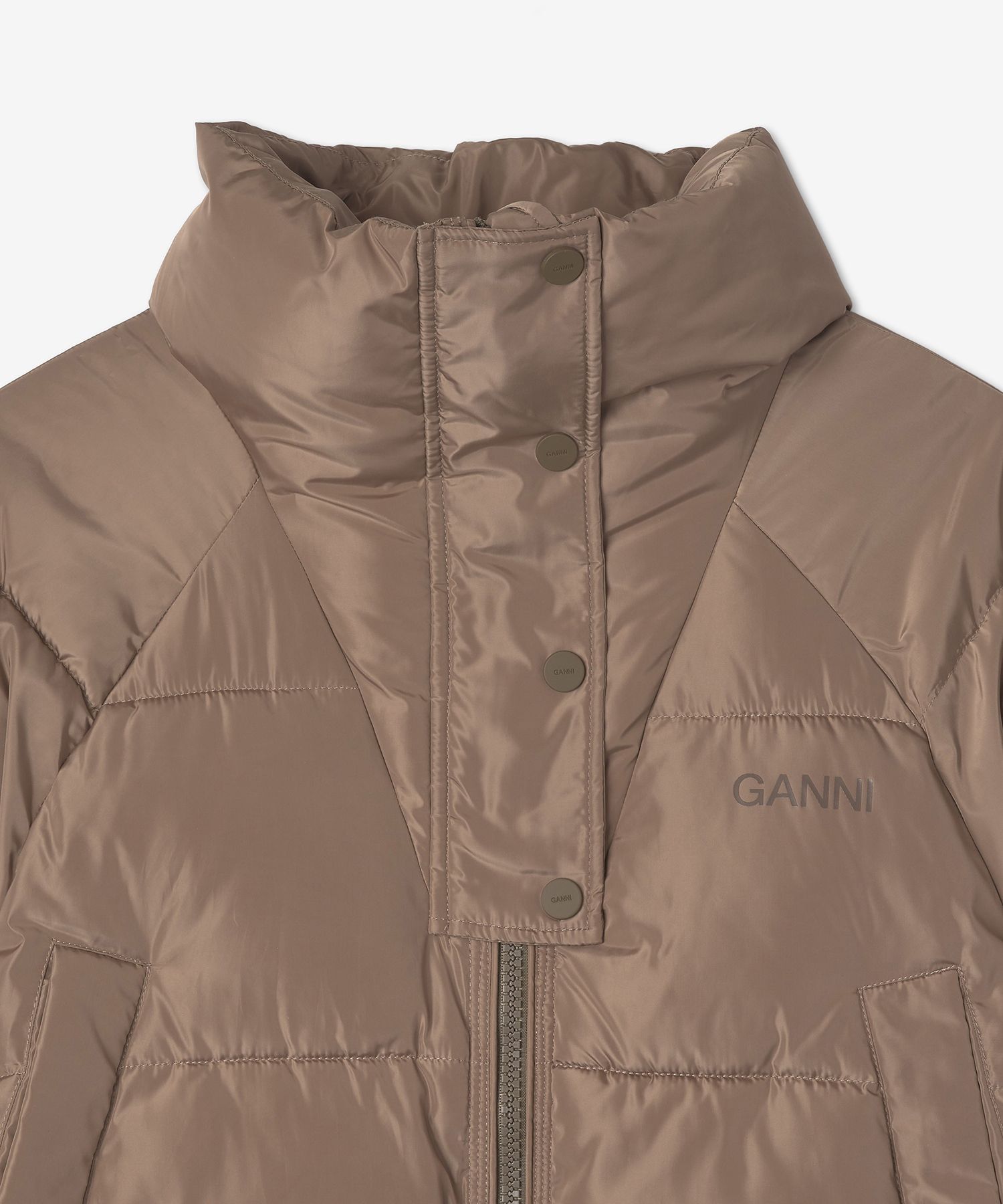 ★Ganni★ Tech Puffer Oversized Padded Fossil F7277189 Black Black Midi Tech Puffer Jacket | GANNI US
