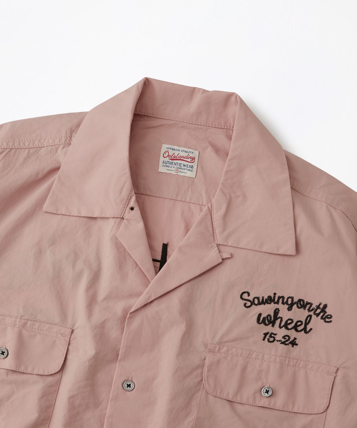 아웃스탠딩(OUTSTANDING) CHAIN STITCH OPEN COLLAR HALF SHIRT_PINK