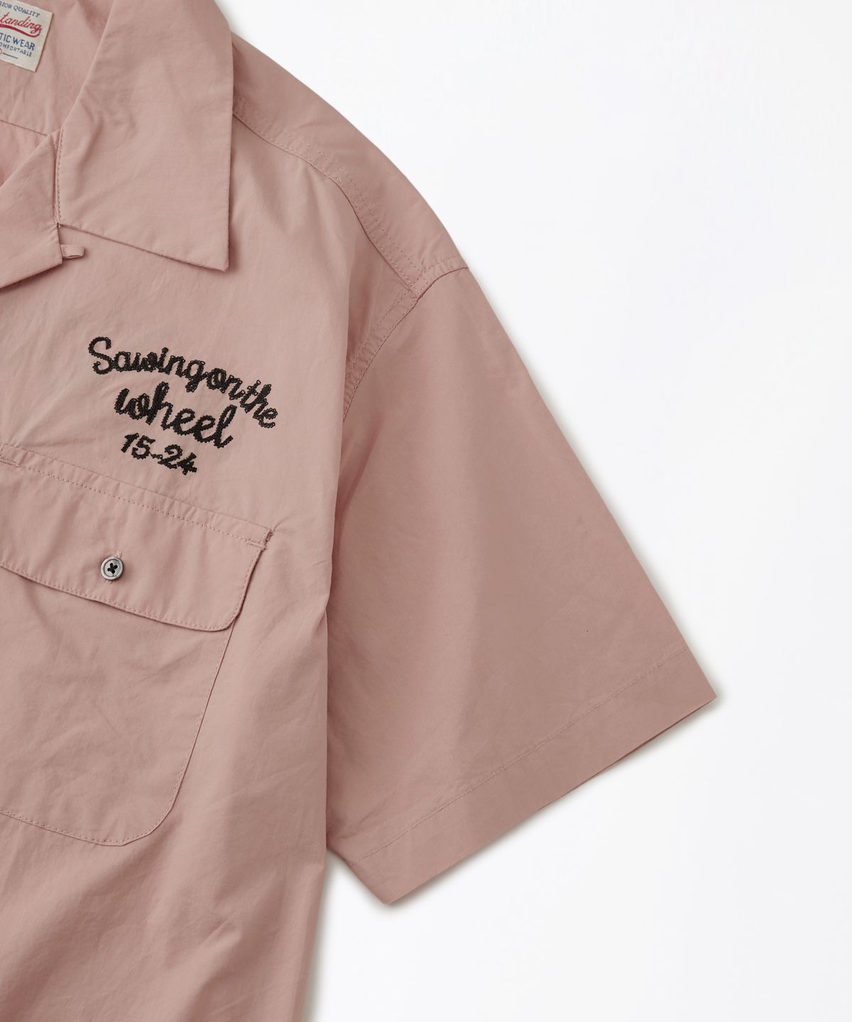 아웃스탠딩(OUTSTANDING) CHAIN STITCH OPEN COLLAR HALF SHIRT_PINK