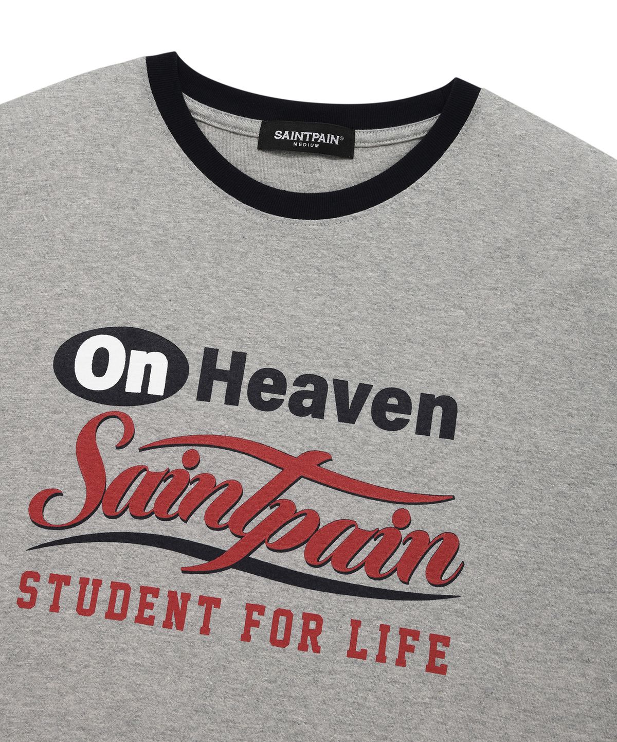 세인트페인(SAINTPAIN) SP 온 해븐 링거 배색 티셔츠-멜란지그레이