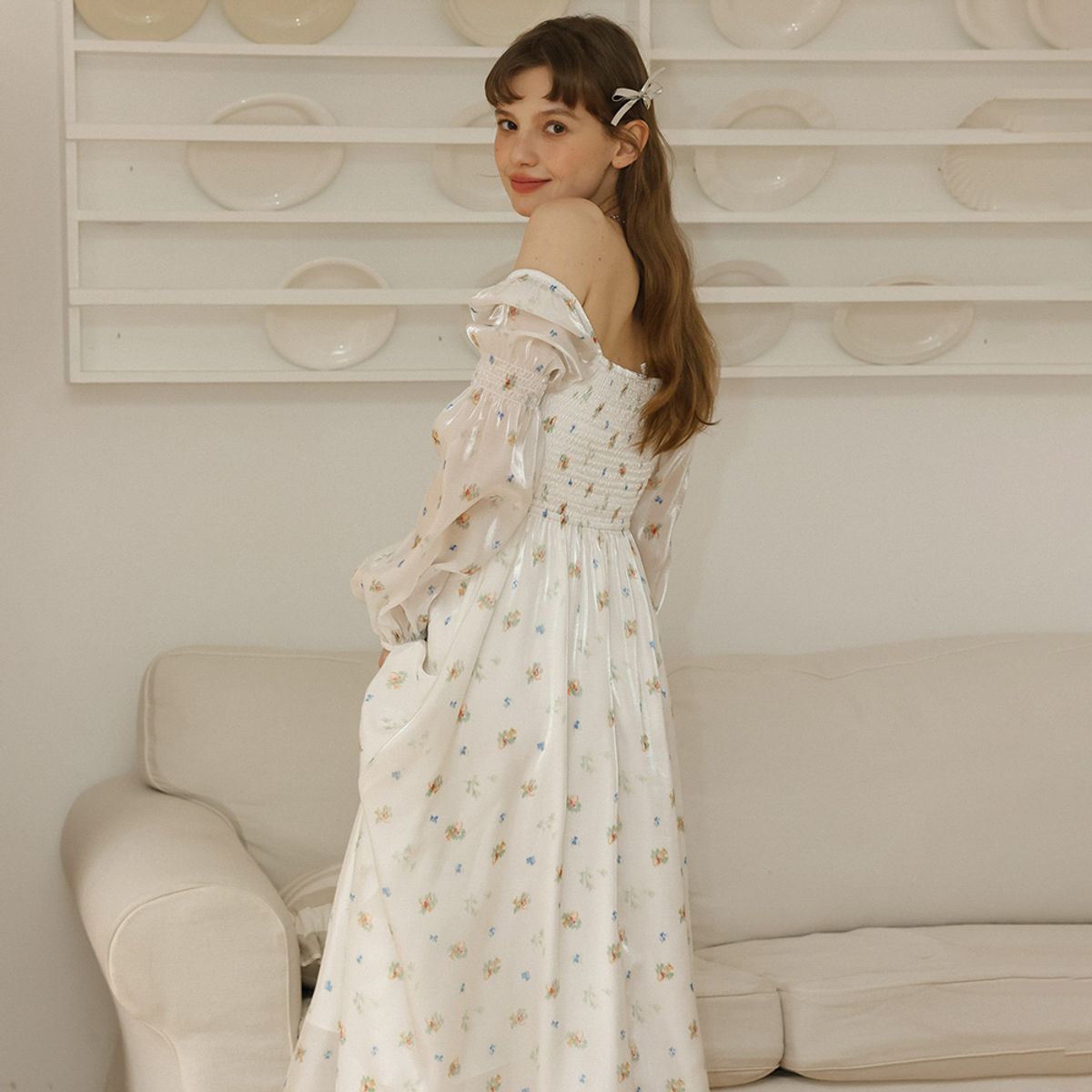 던드롭(DUNDROP) DD_Pearlescent floral two-way dress