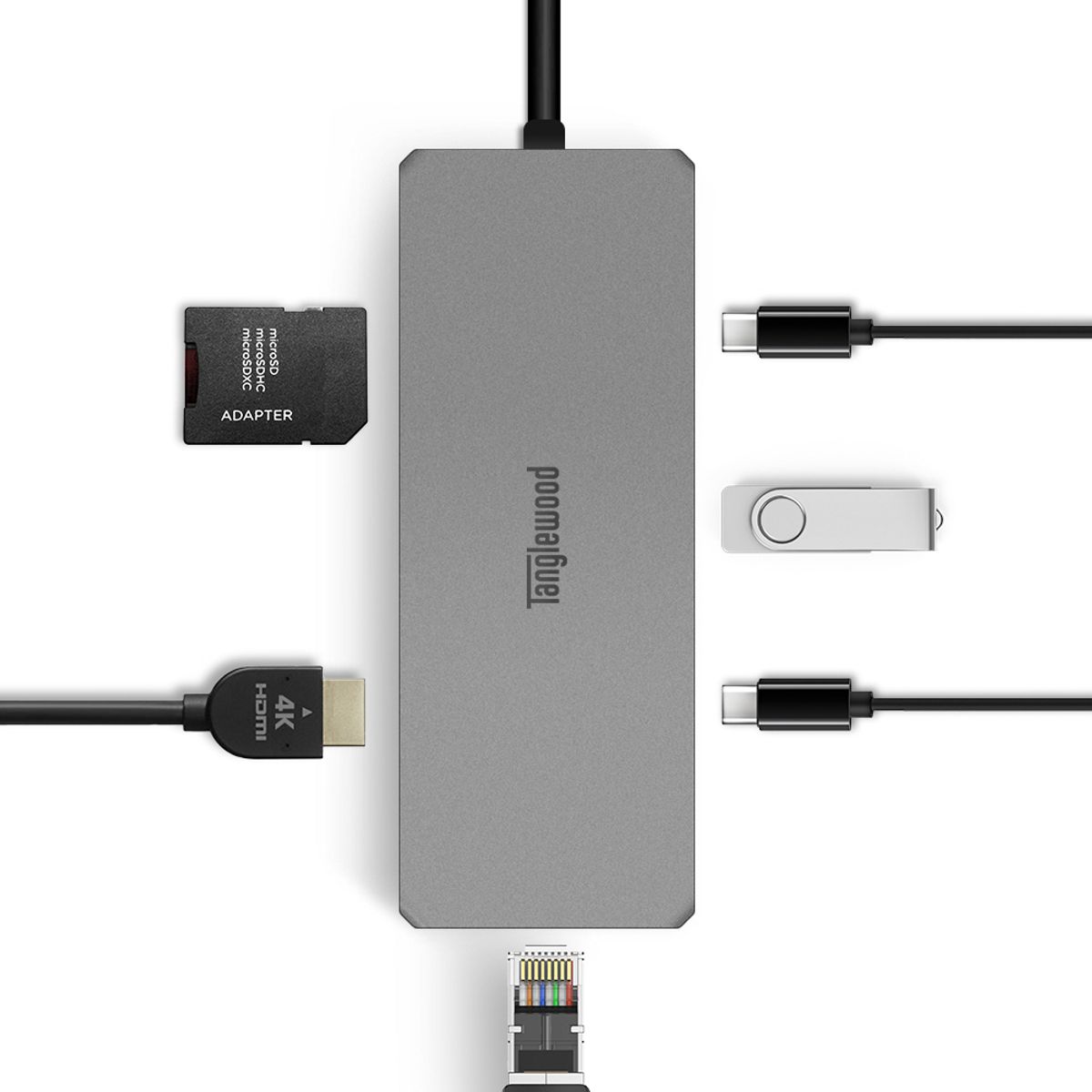 탱글우드(TANGLEWOOD) 에센셜 멀티허브 USB C타입 7in1 (USB 3.0, 5Gbps, PD 100W, UHD 4K)