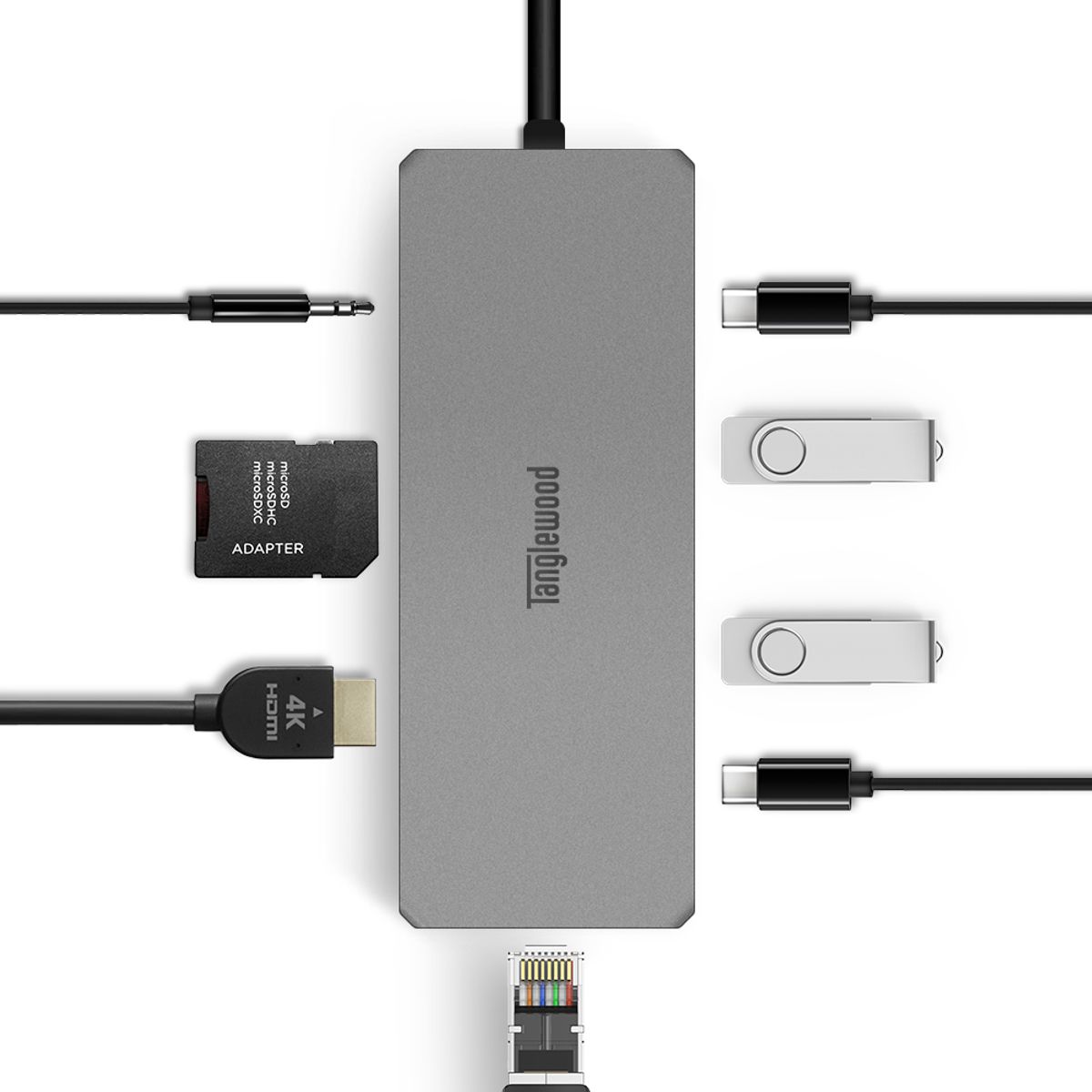 탱글우드(TANGLEWOOD) 에센셜 멀티허브 USB C타입 9in1 (USB 3.2, 10Gbps, PD 100W, UHD 4K, AUX)