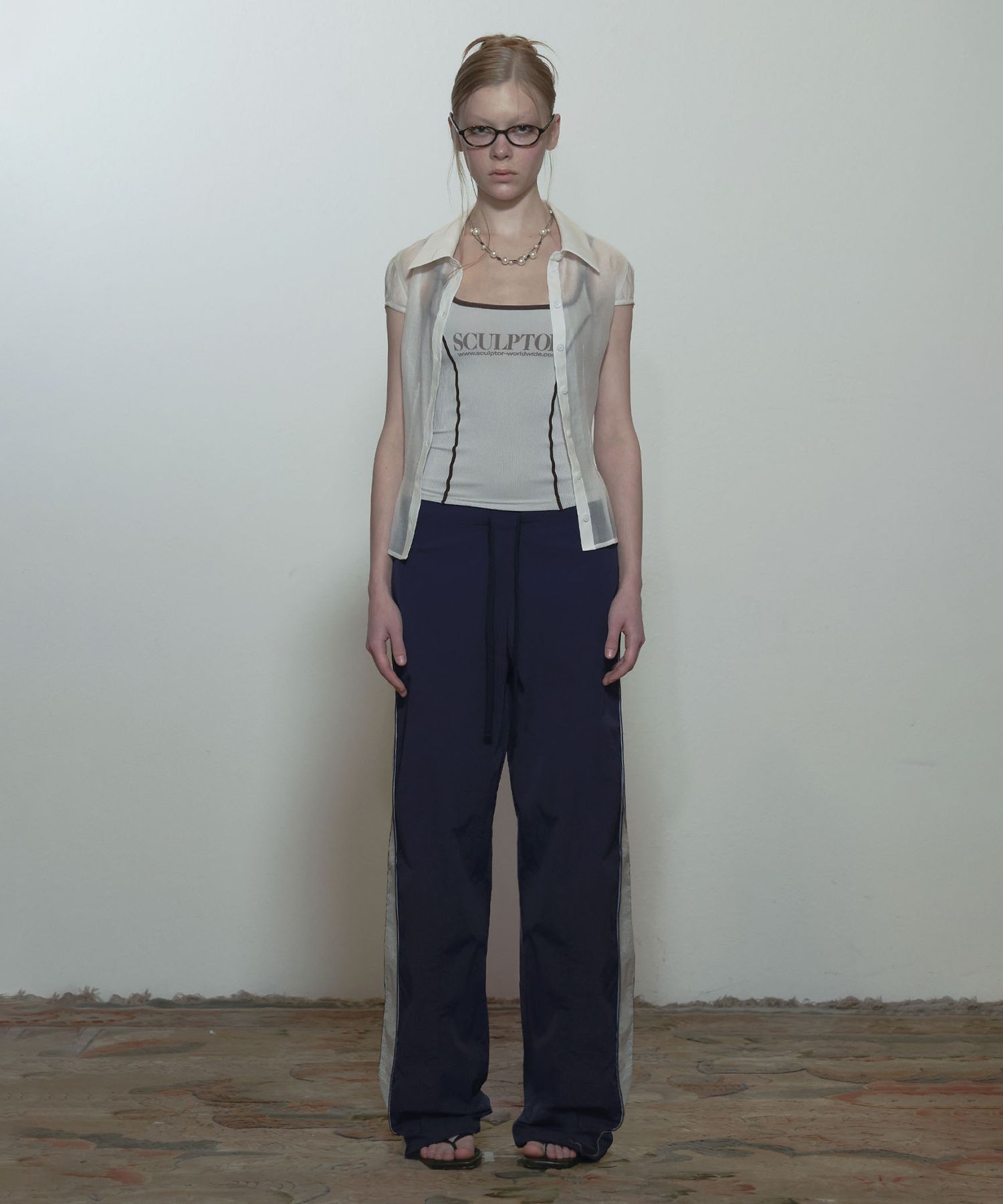 MUSINSA | SCULPTOR Mesh Nylon Track Pants Navy