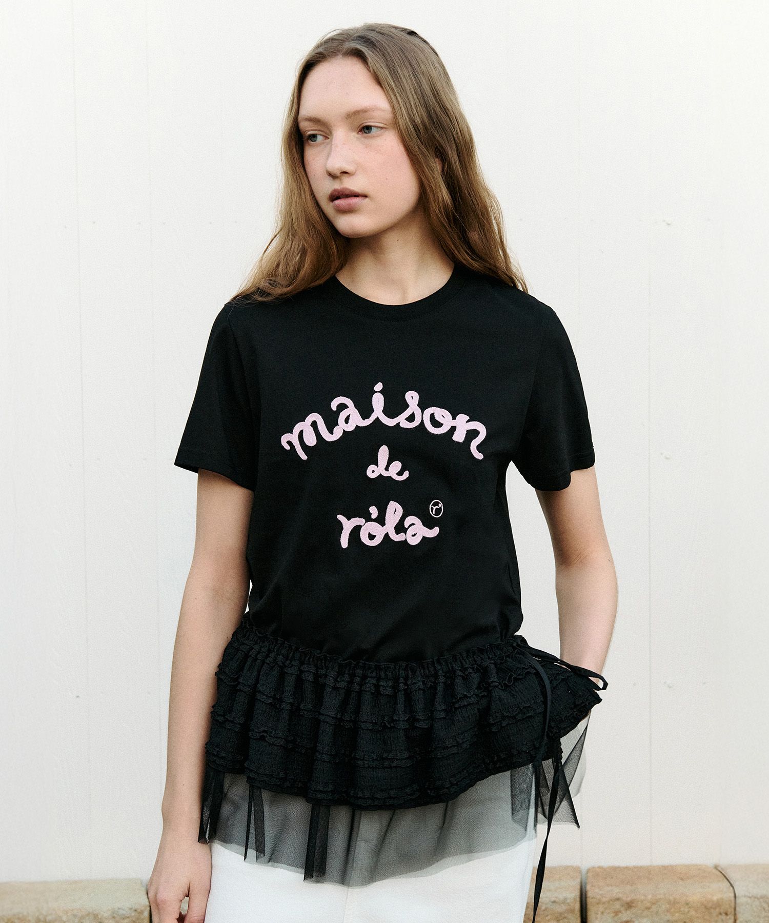 MUSINSA公式 | ROLAROLA MAISON DE ROLA EMBROIDERY T-SHIRT BLACK