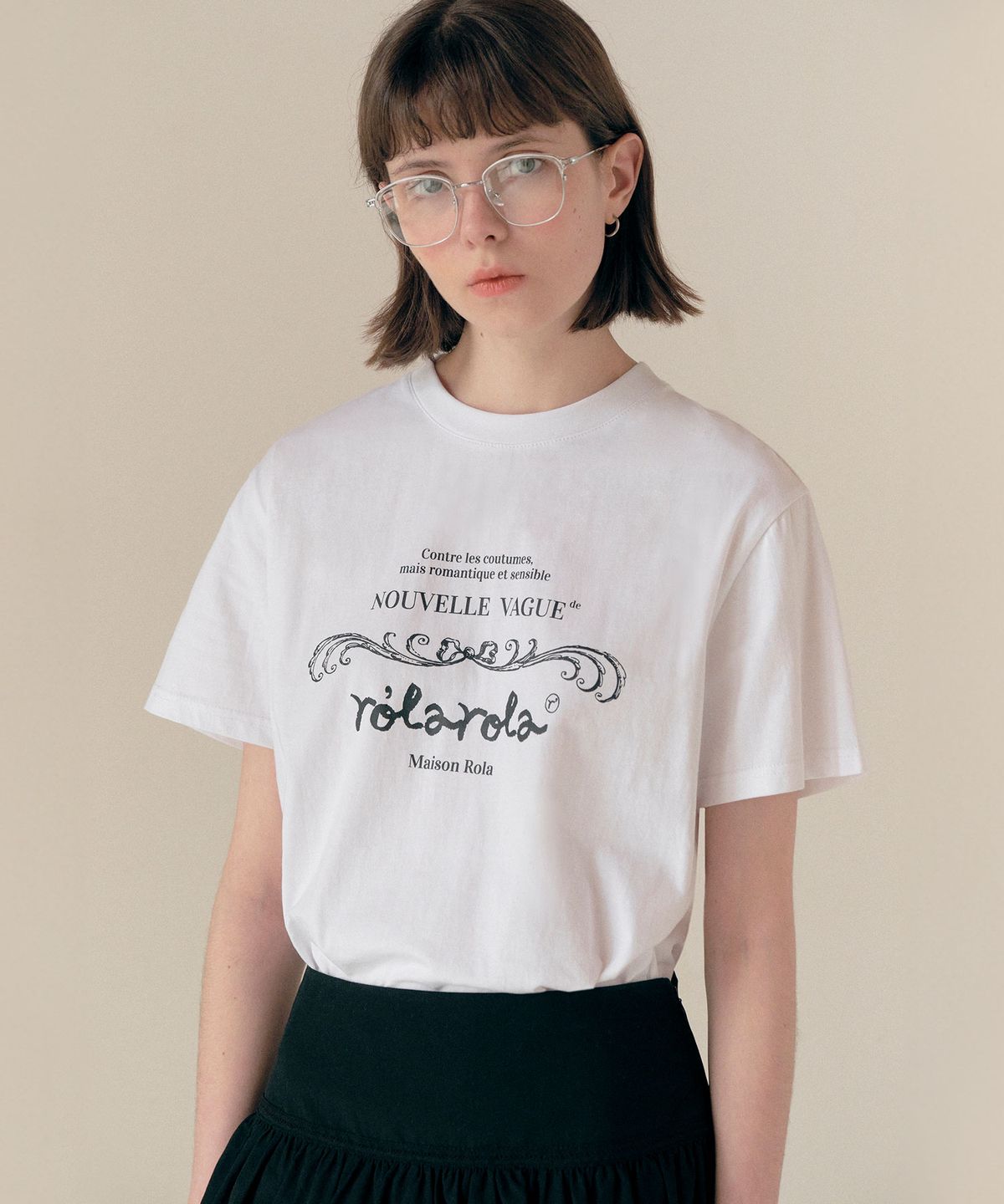 로라로라(ROLAROLA) VINTAGE NOUVELLE LOGO HALF T-SHIRT WHITE