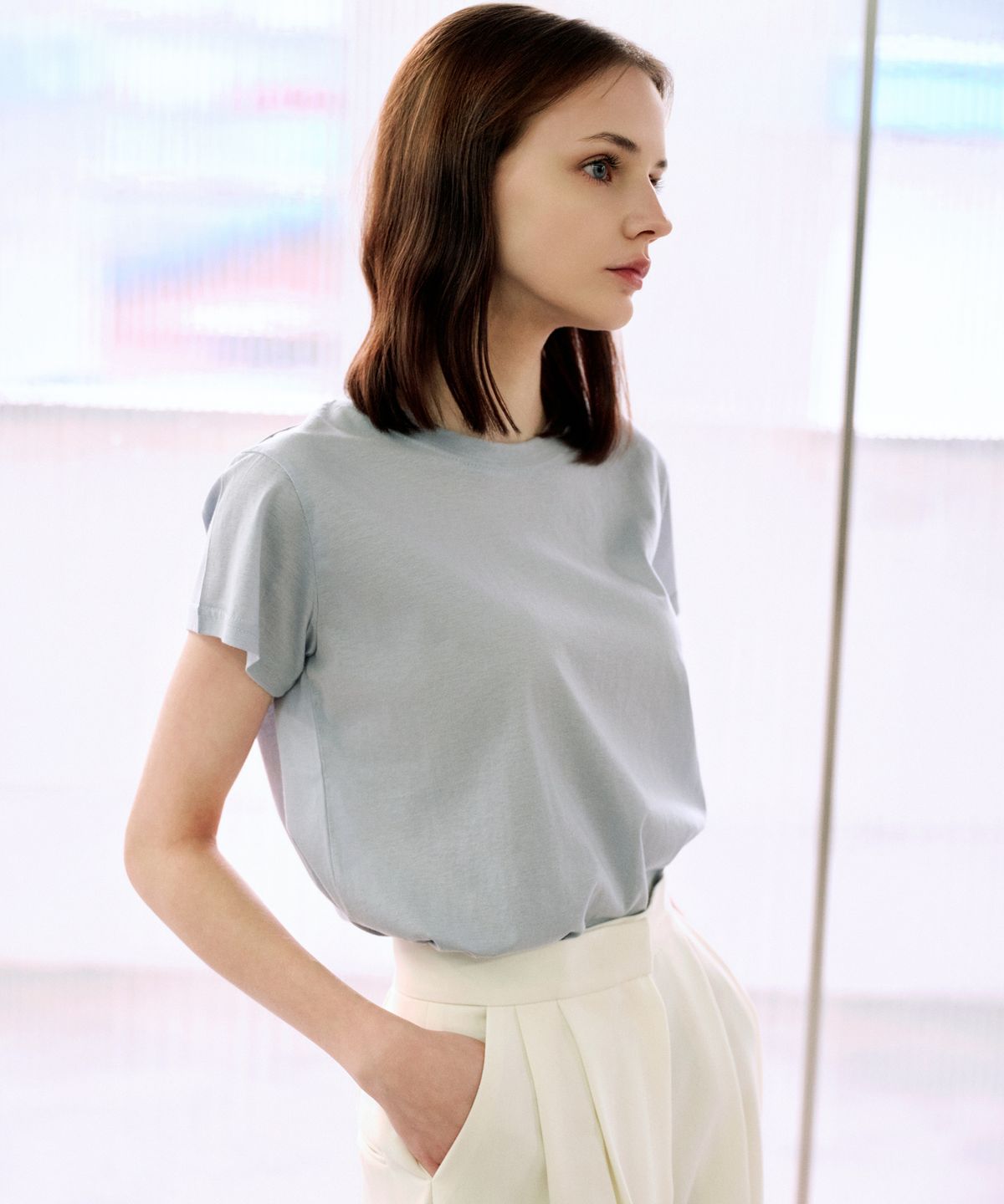랭5(LANG5) [ILA] SILKET T-SHIRT [일라] 실켓 티셔츠_스카이블루