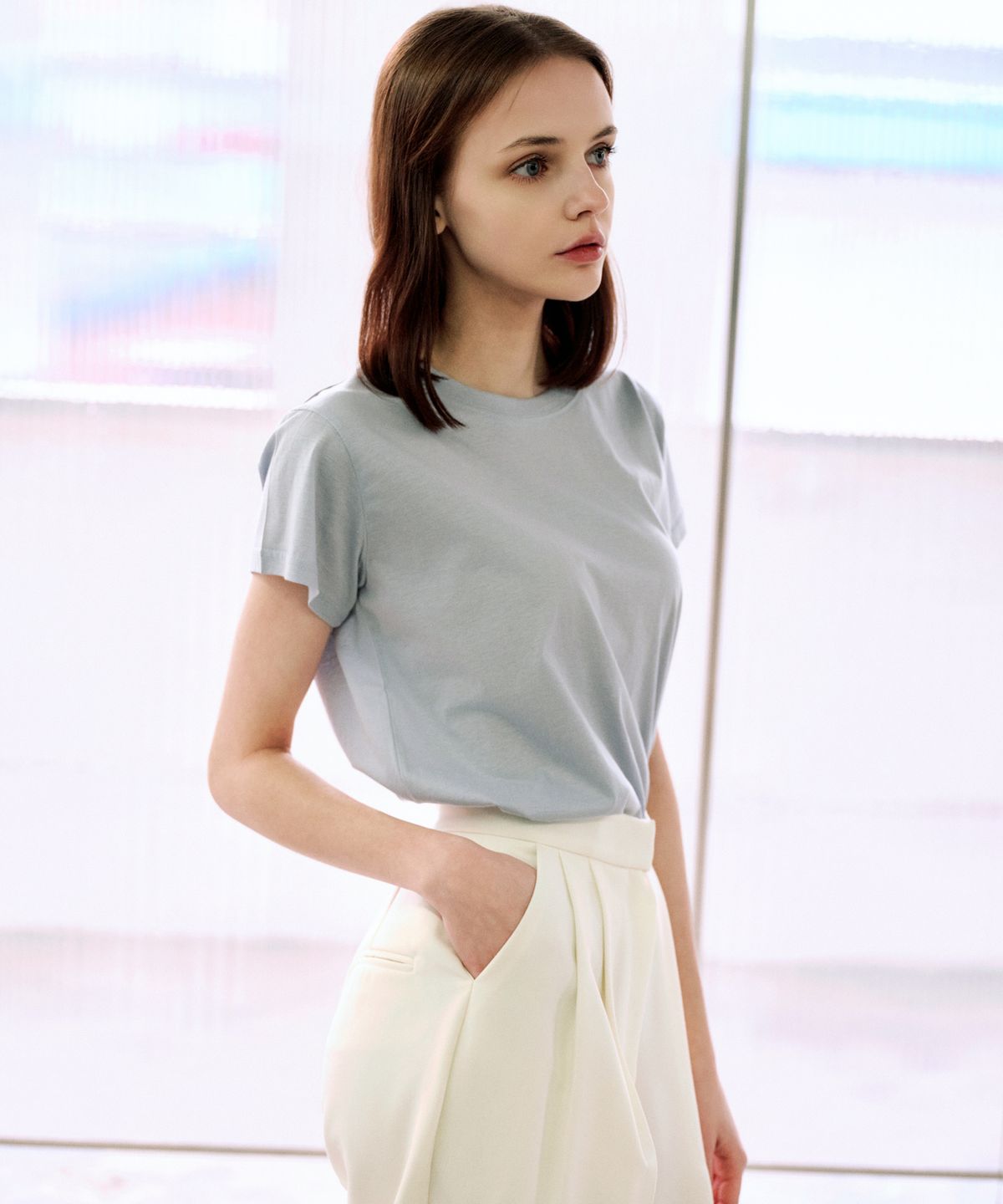 랭5(LANG5) [ILA] SILKET T-SHIRT [일라] 실켓 티셔츠_스카이블루