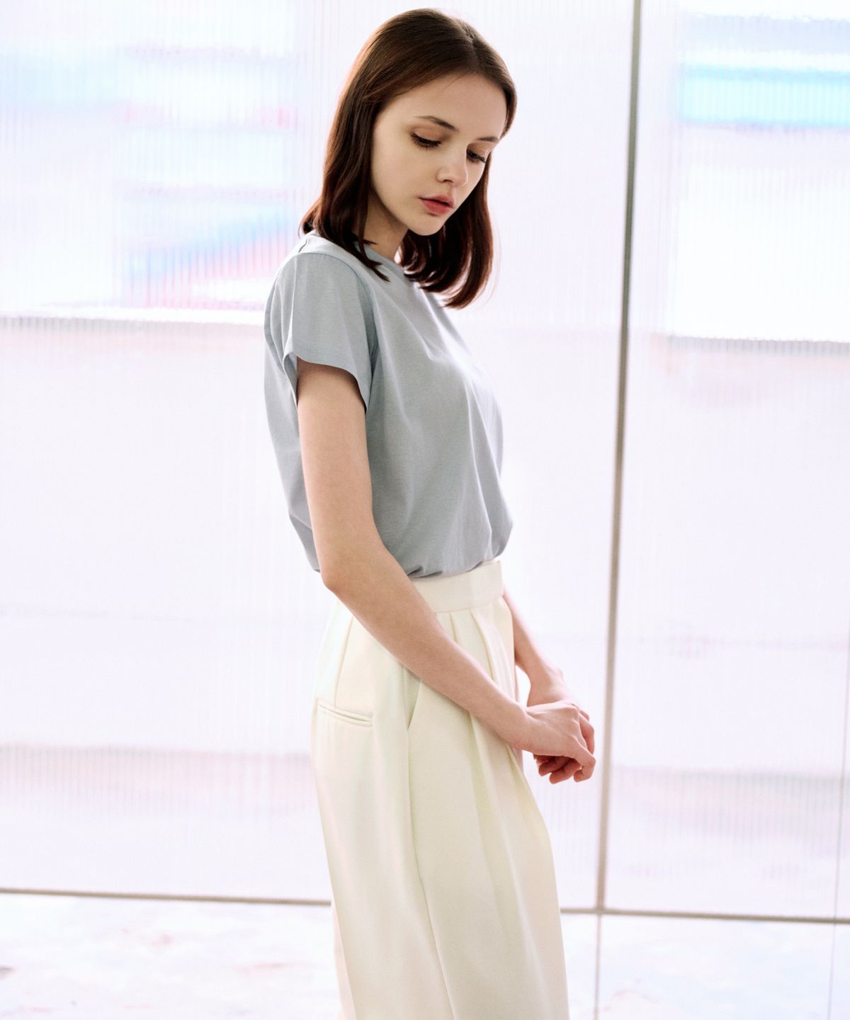 랭5(LANG5) [ILA] SILKET T-SHIRT [일라] 실켓 티셔츠_스카이블루