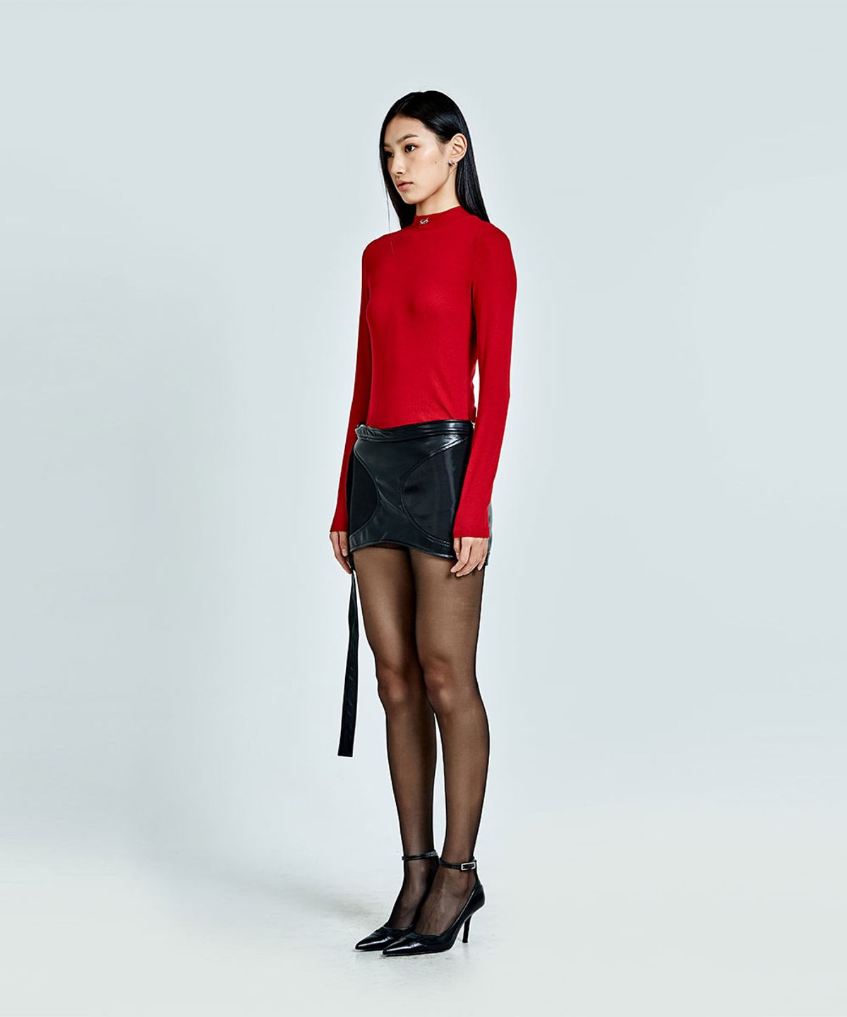 51퍼센트 포 우먼(51PERCENT FOR WOMAN) Hybrid Leather Mini Skirt - Black(woman)