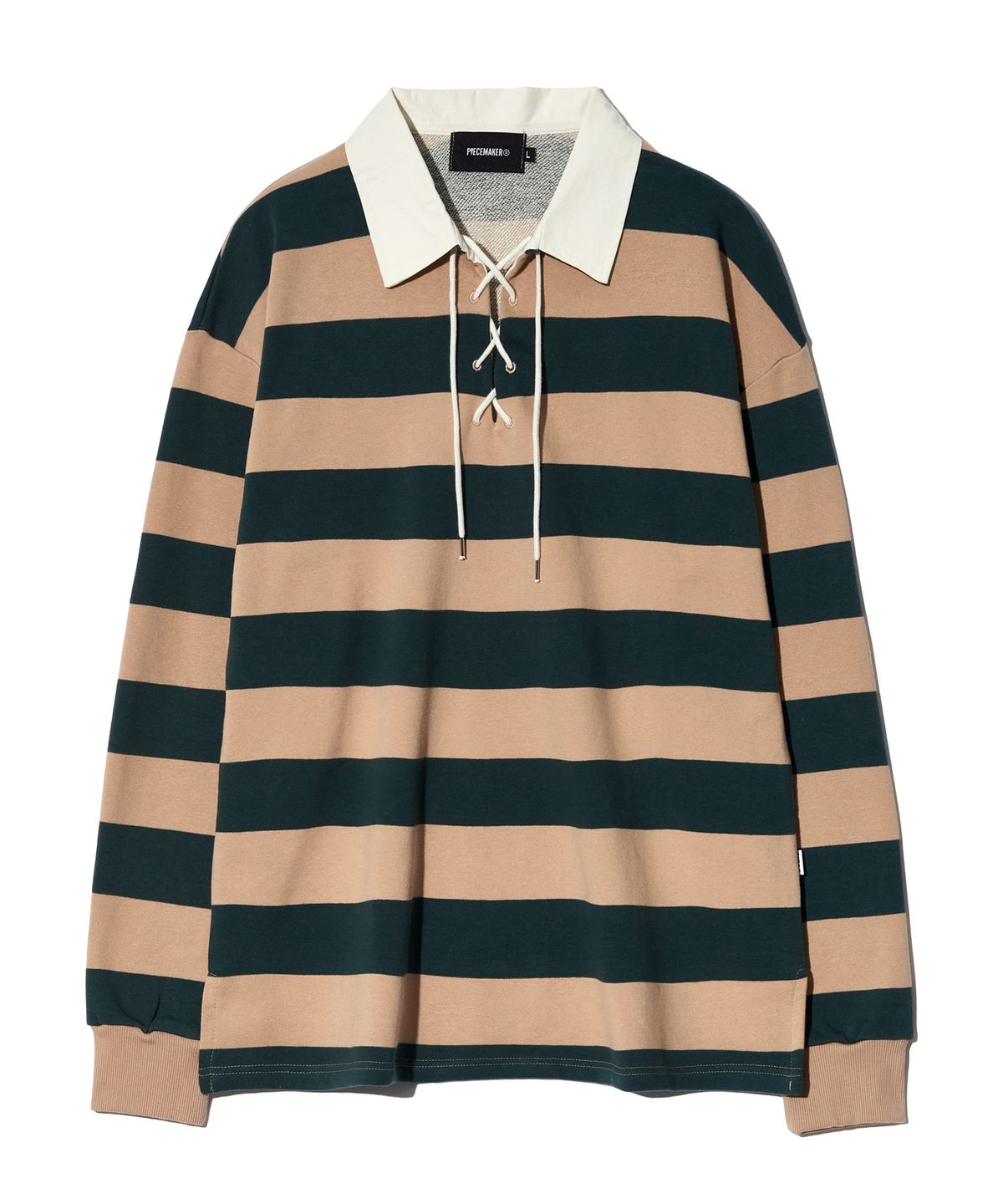 피스메이커(PIECE MAKER) LACE UP STRIPE RUGBY TEE (BEIGE)