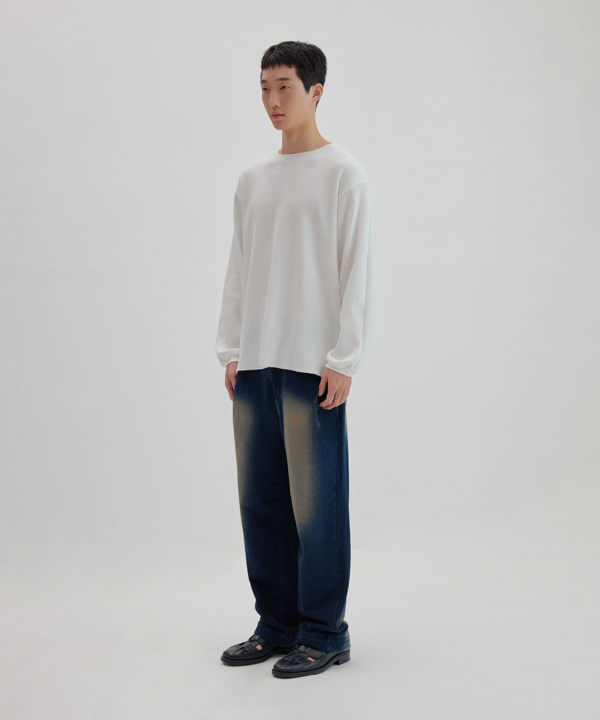 넌블랭크(NONBLANK) 와플 보트넥 티셔츠_WHITE