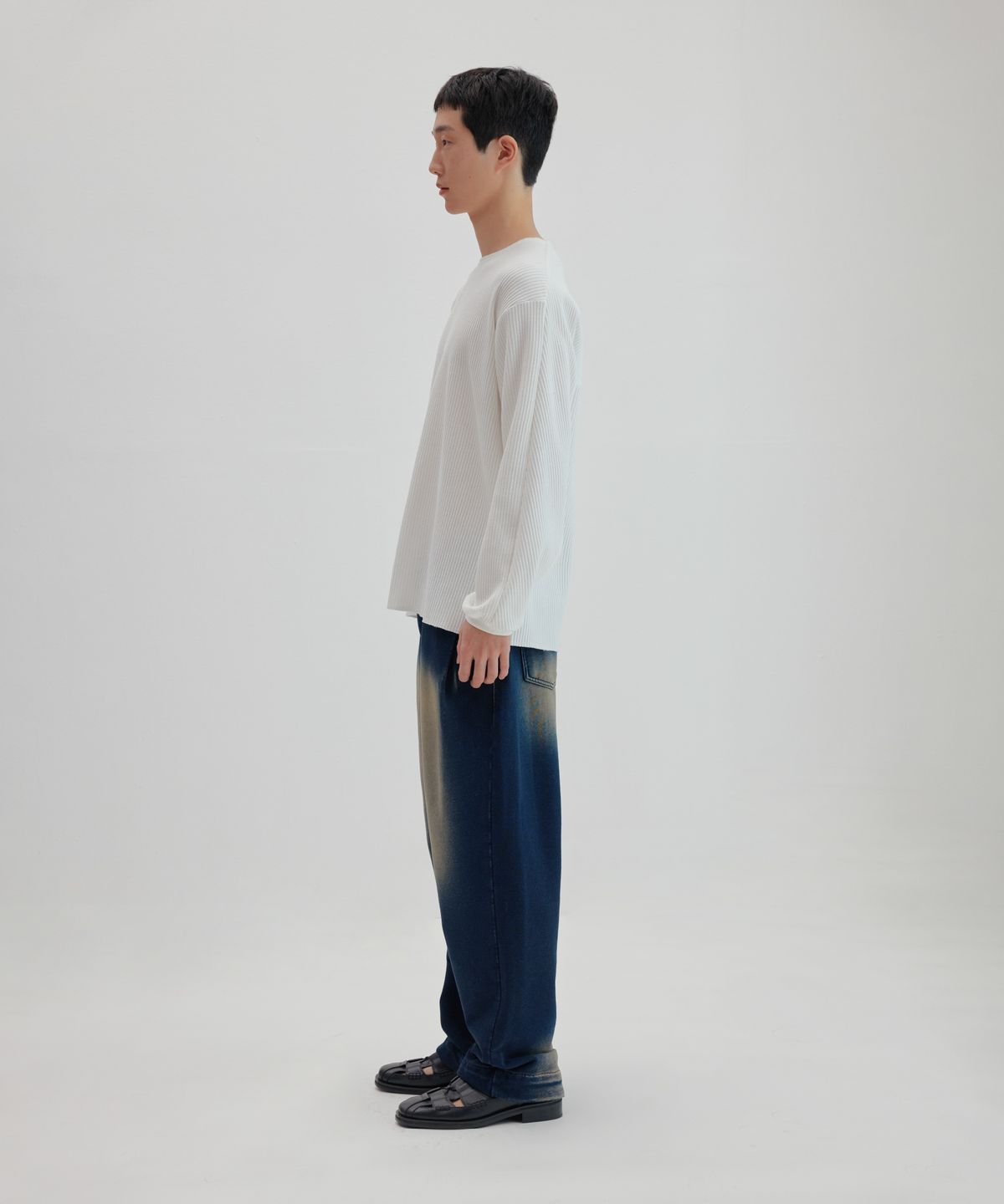 넌블랭크(NONBLANK) 와플 보트넥 티셔츠_WHITE