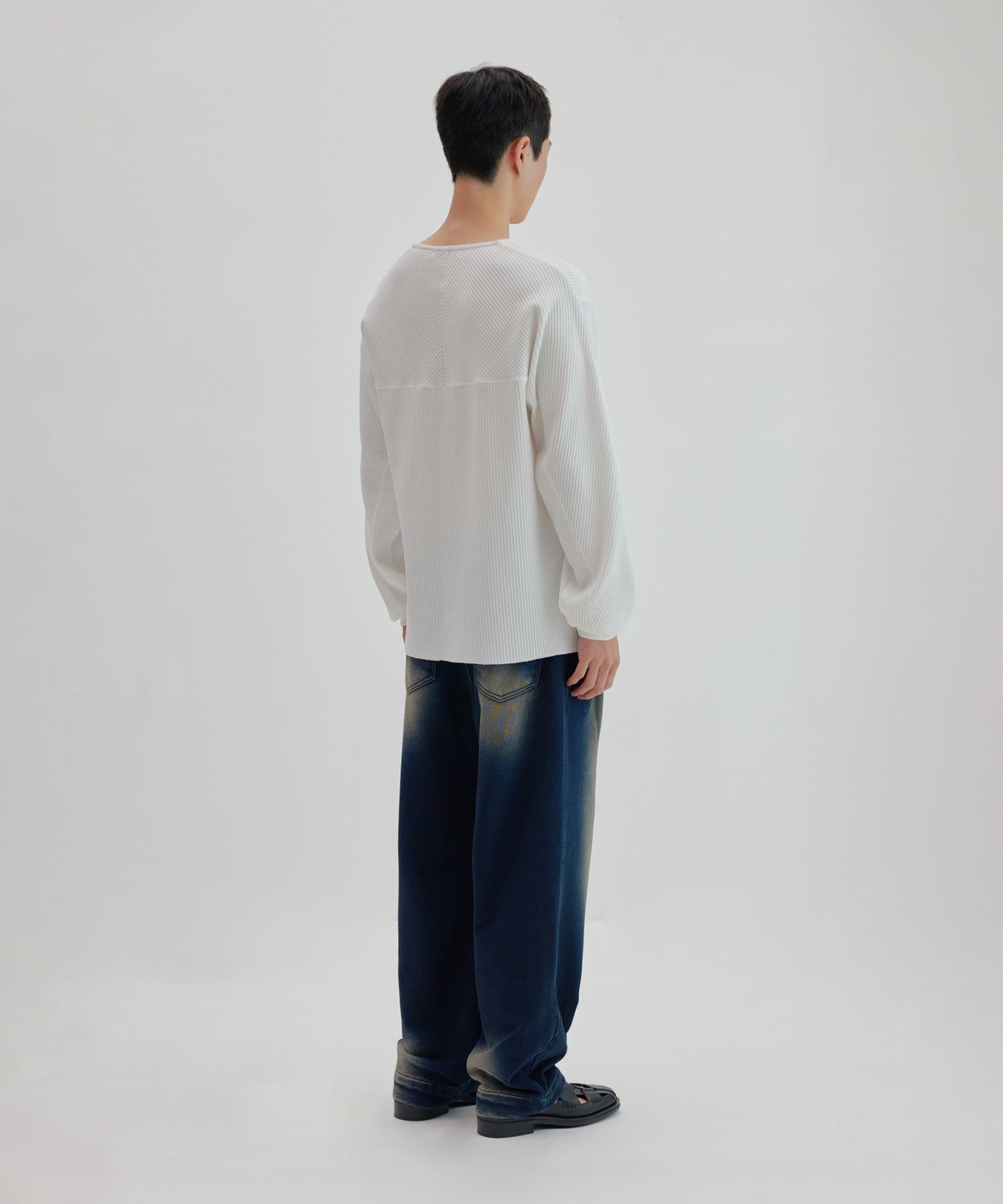 넌블랭크(NONBLANK) 와플 보트넥 티셔츠_WHITE