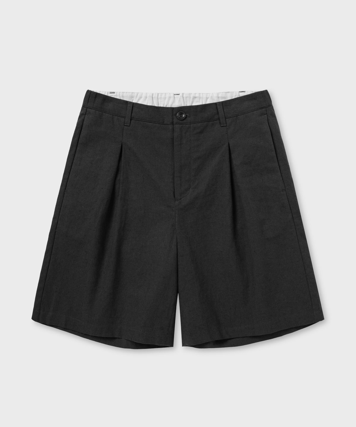 넌블랭크(NONBLANK) 와이드 핏 린넨 하프 팬츠_DARK GREY