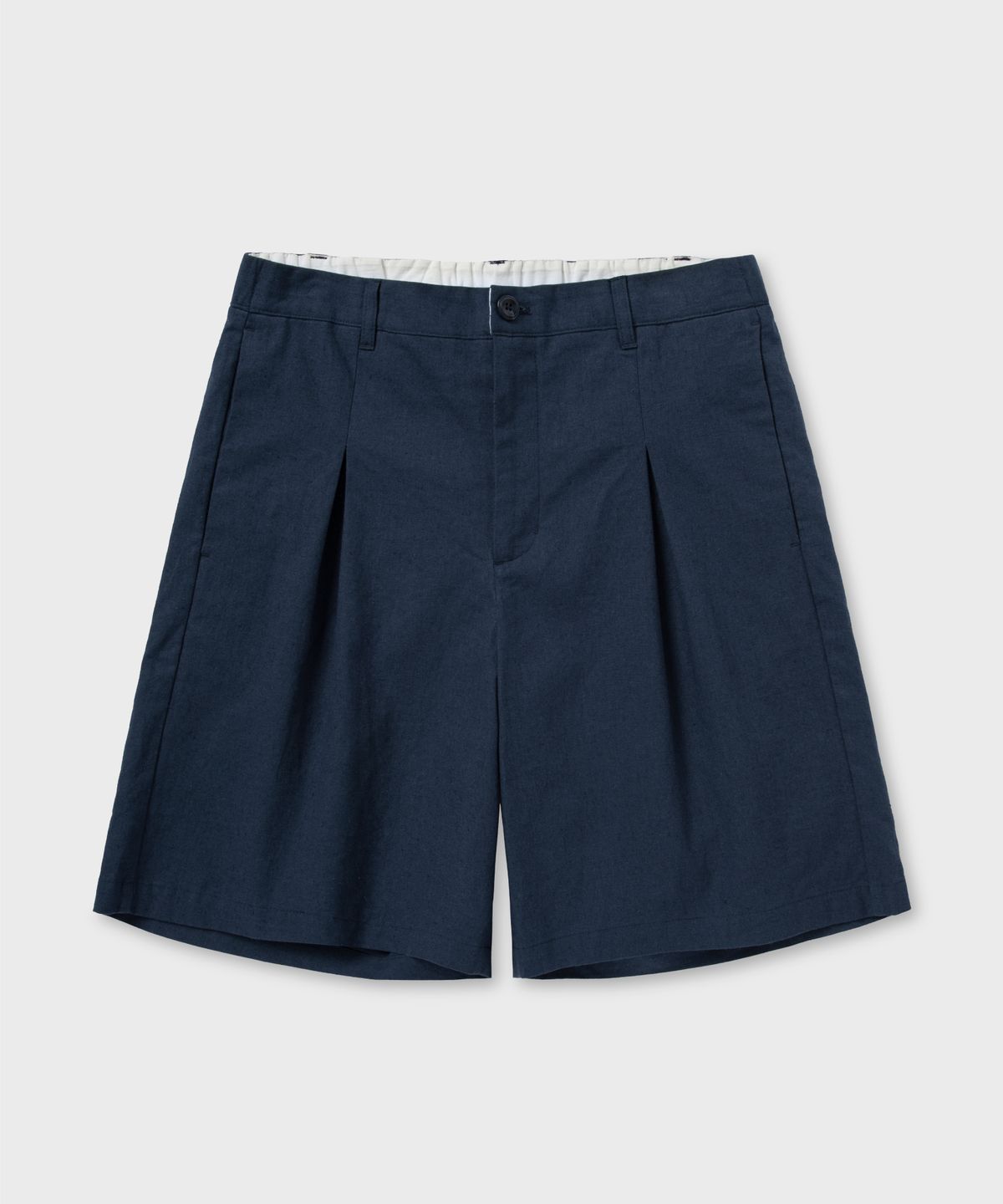 넌블랭크(NONBLANK) 와이드 핏 린넨 하프 팬츠_BLUE NAVY