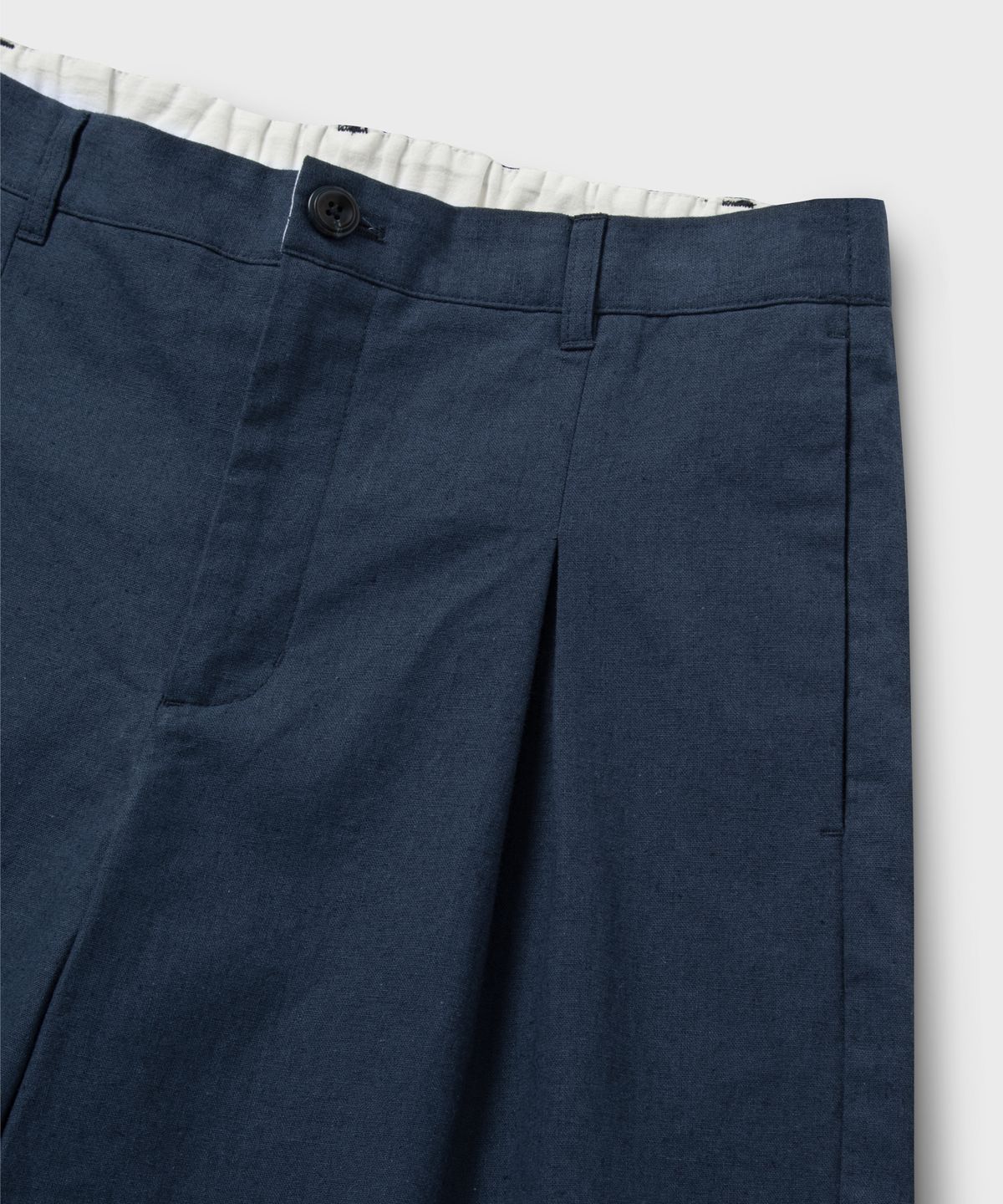 넌블랭크(NONBLANK) 와이드 핏 린넨 하프 팬츠_BLUE NAVY