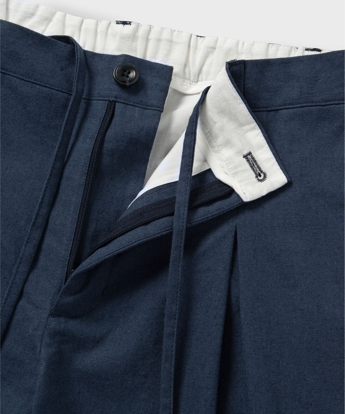 넌블랭크(NONBLANK) 와이드 핏 린넨 하프 팬츠_BLUE NAVY