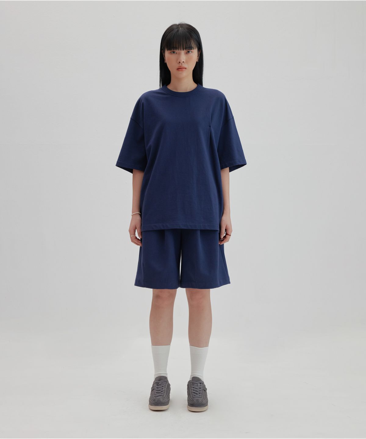 넌블랭크(NONBLANK) 플리츠 하프 셋업 세트_NAVY