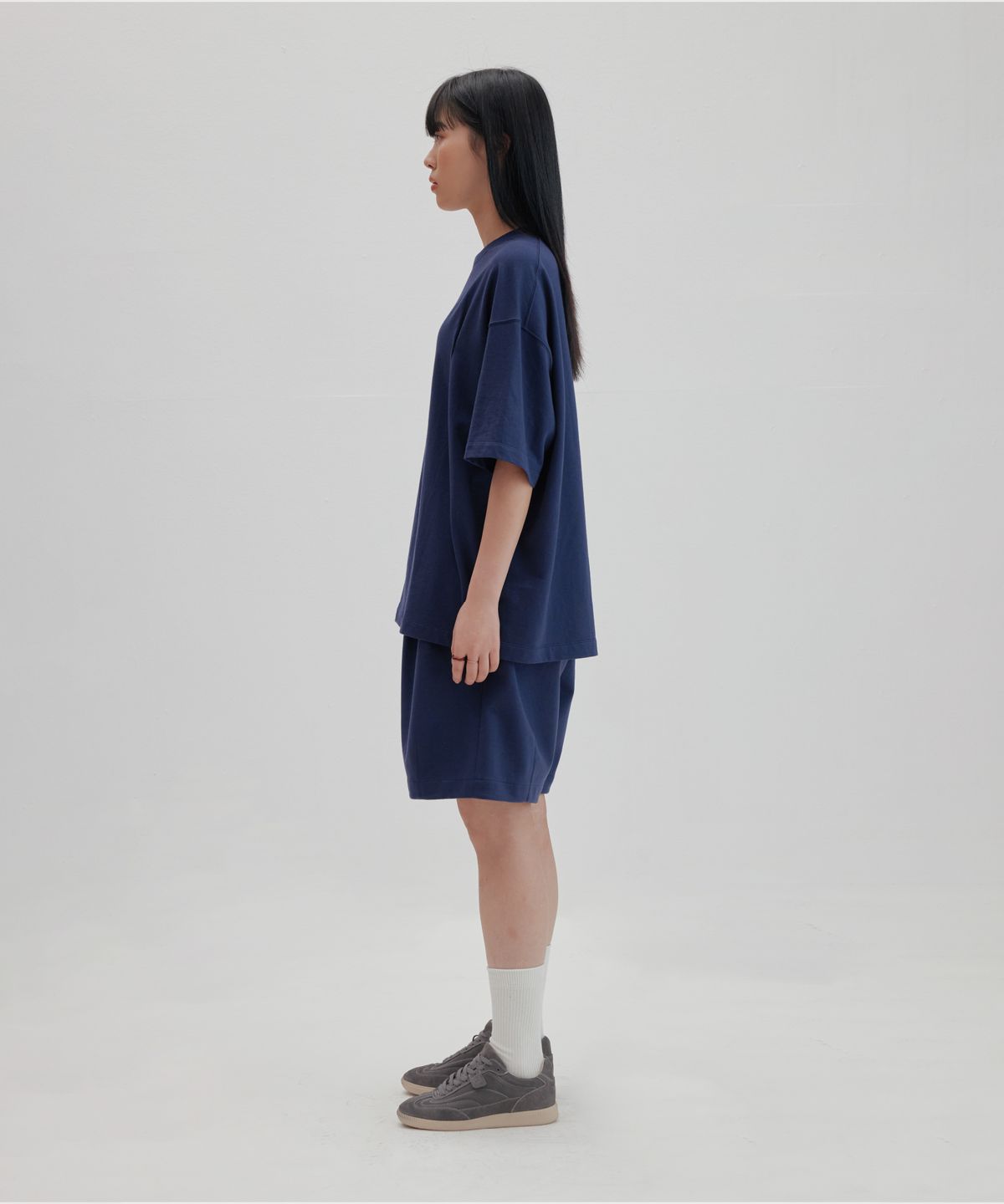 넌블랭크(NONBLANK) 플리츠 하프 셋업 세트_NAVY