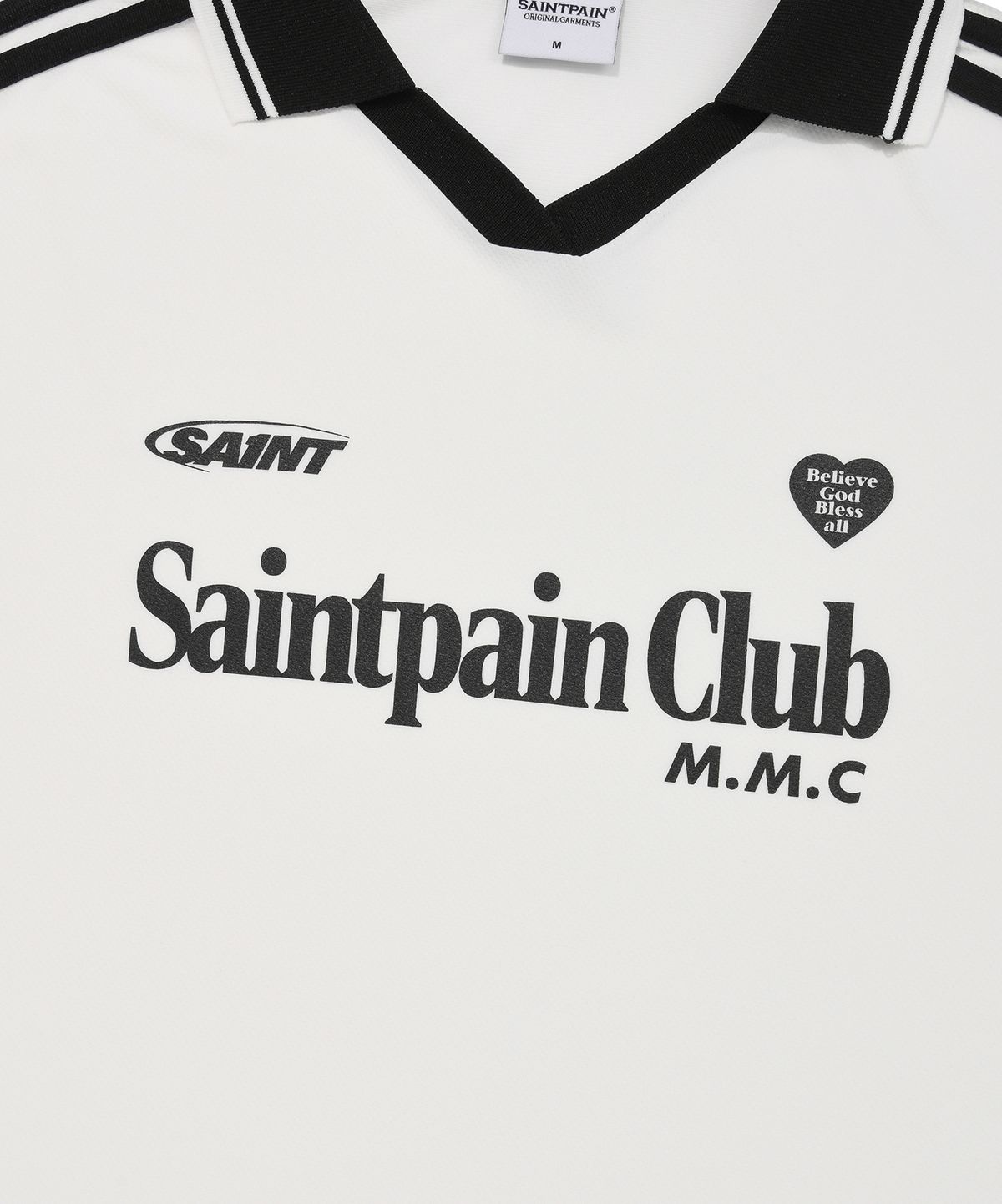 세인트페인(SAINTPAIN) SP 하트 엠블럼 로고 라인 카라 티셔츠-화이트