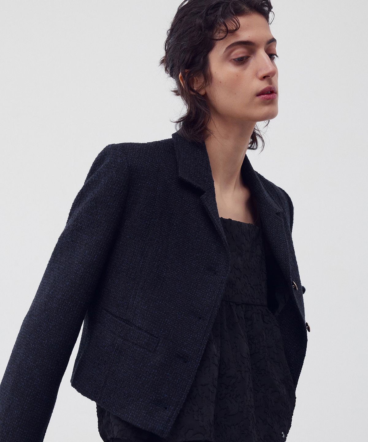 리이(RE RHEE) WOOL-BLEND TWEED JACKET MIDNIGHT NAVY