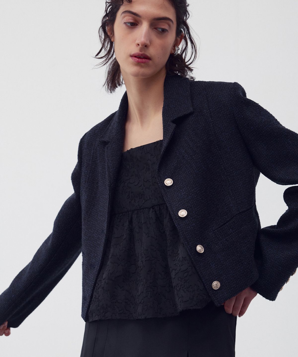 리이(RE RHEE) WOOL-BLEND TWEED JACKET MIDNIGHT NAVY