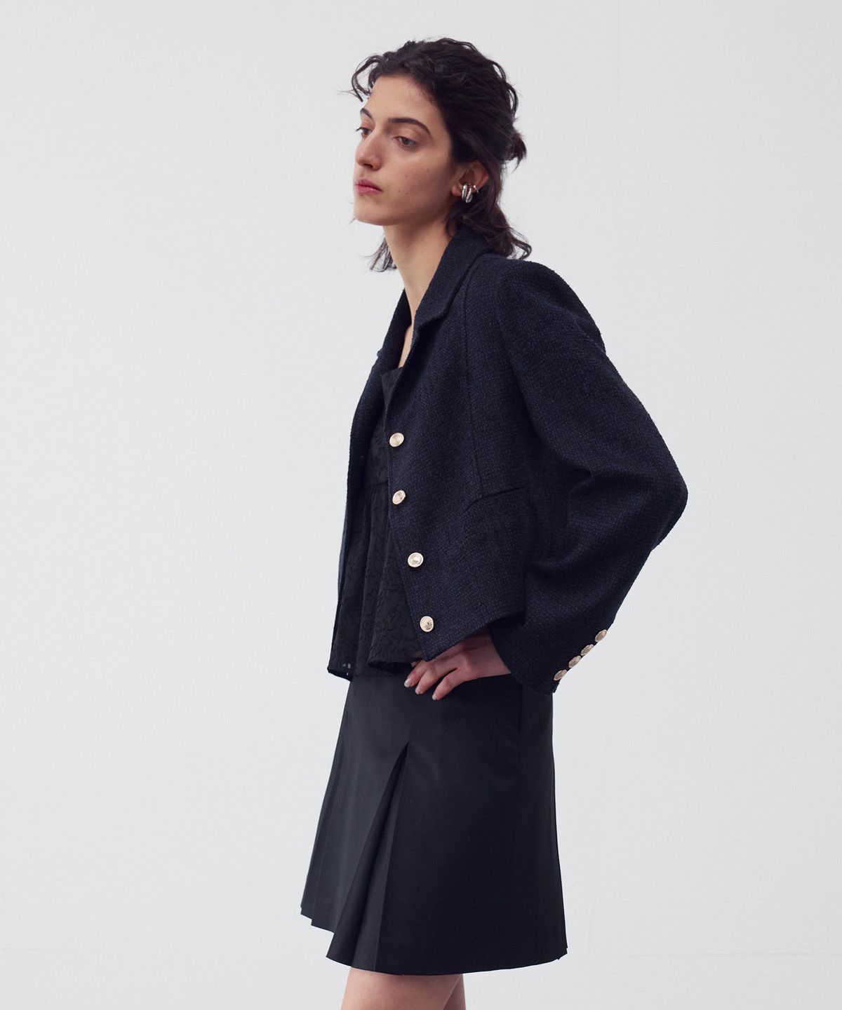 리이(RE RHEE) WOOL-BLEND TWEED JACKET MIDNIGHT NAVY