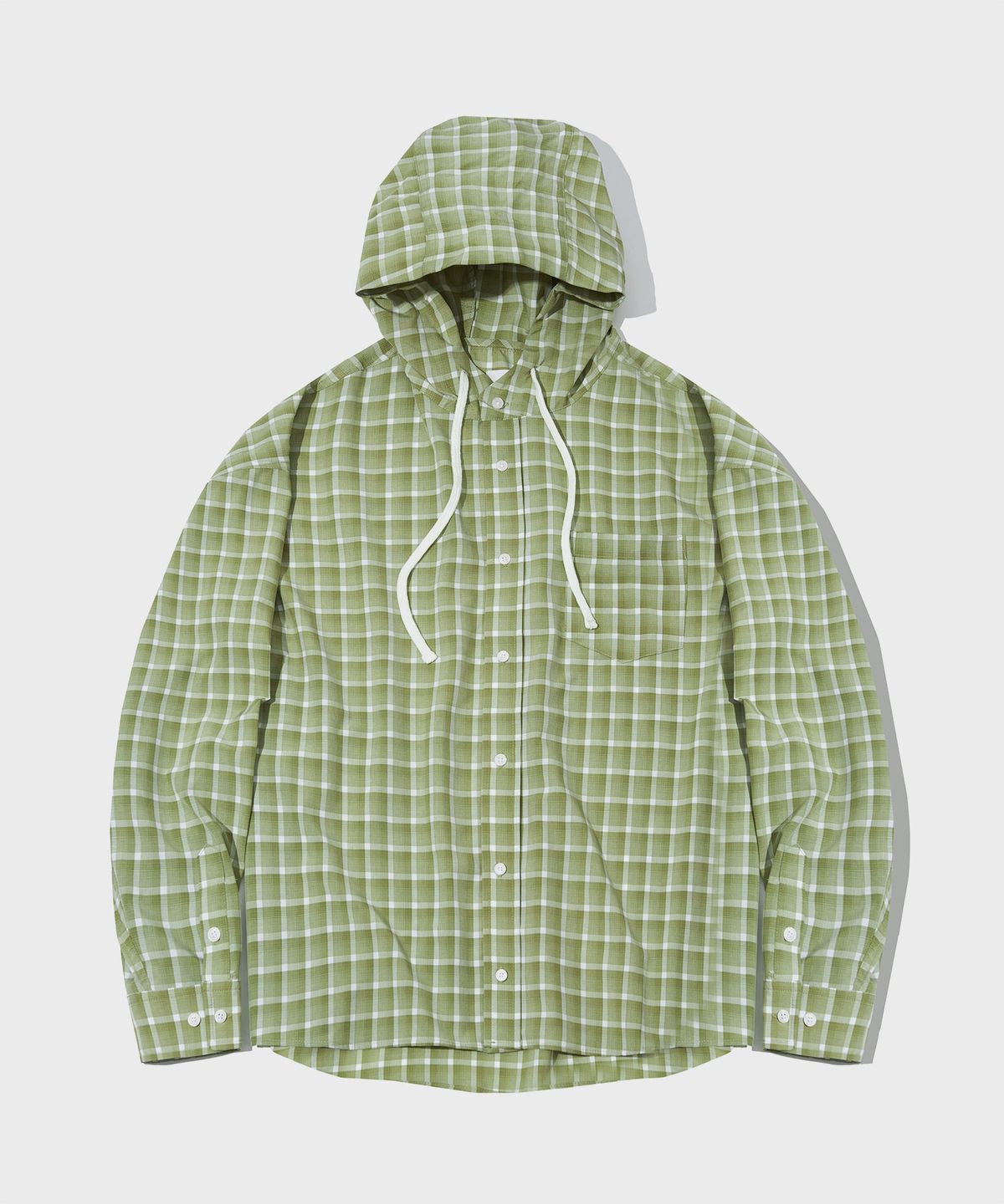 세컨모놀로그(SECONDMONO) 오버핏 체크 후드 셔츠 [GREEN]_SESH012GREEN
