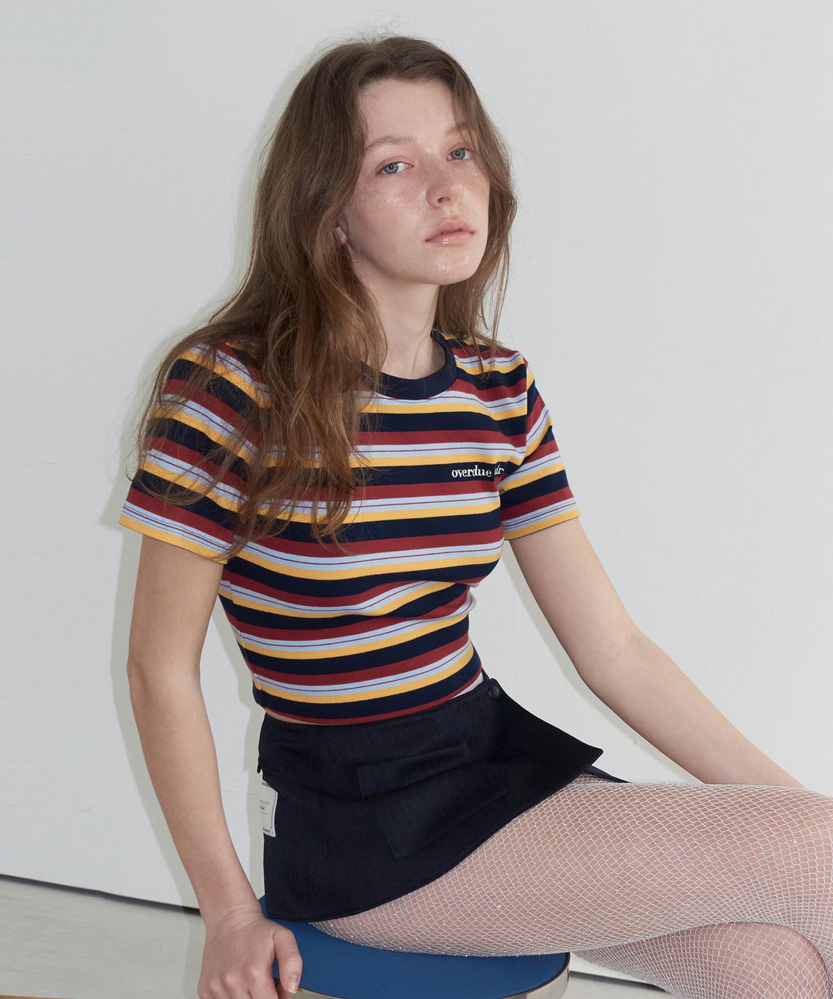 오버듀플레어(OVERDUEFLAIR) STRIPE CROP T-SHIRT_NAVY