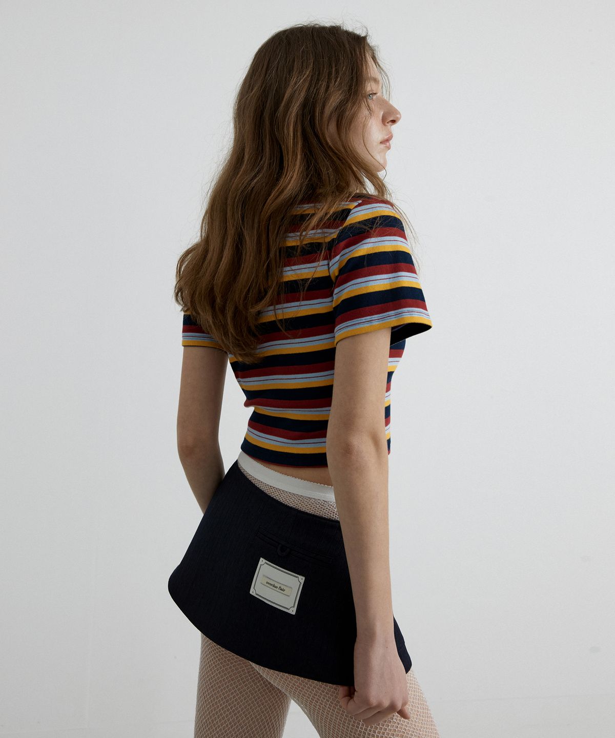 오버듀플레어(OVERDUEFLAIR) STRIPE CROP T-SHIRT_NAVY