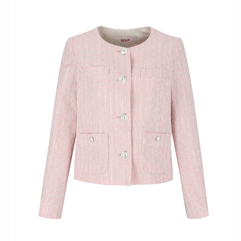 MUSINSA | SOUP Tweed No Collar Round Neck Jacket (SY4JKM4)