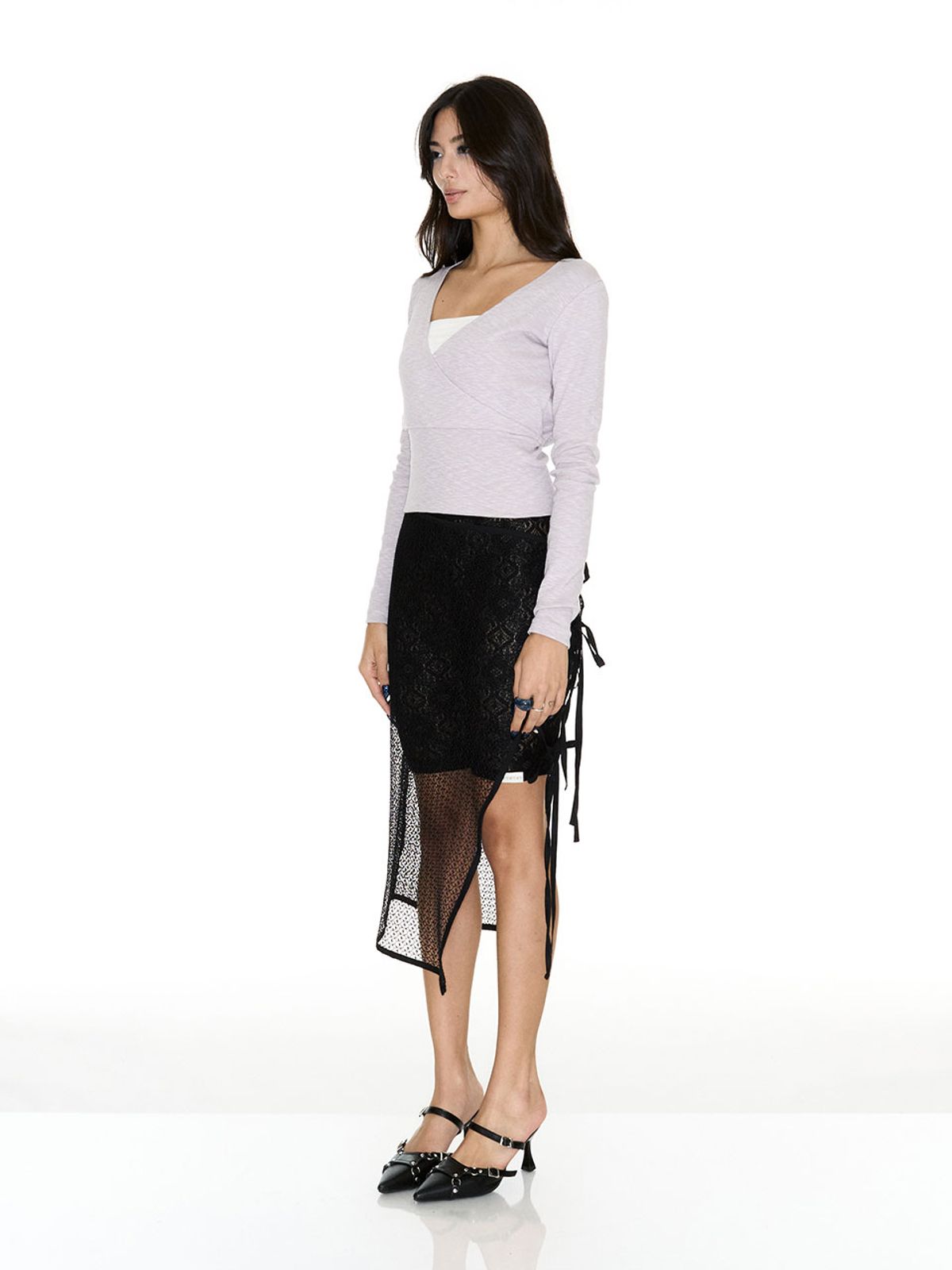 쎄쎄쎄(SETSETSET) NET WRAP SKIRT BLACK