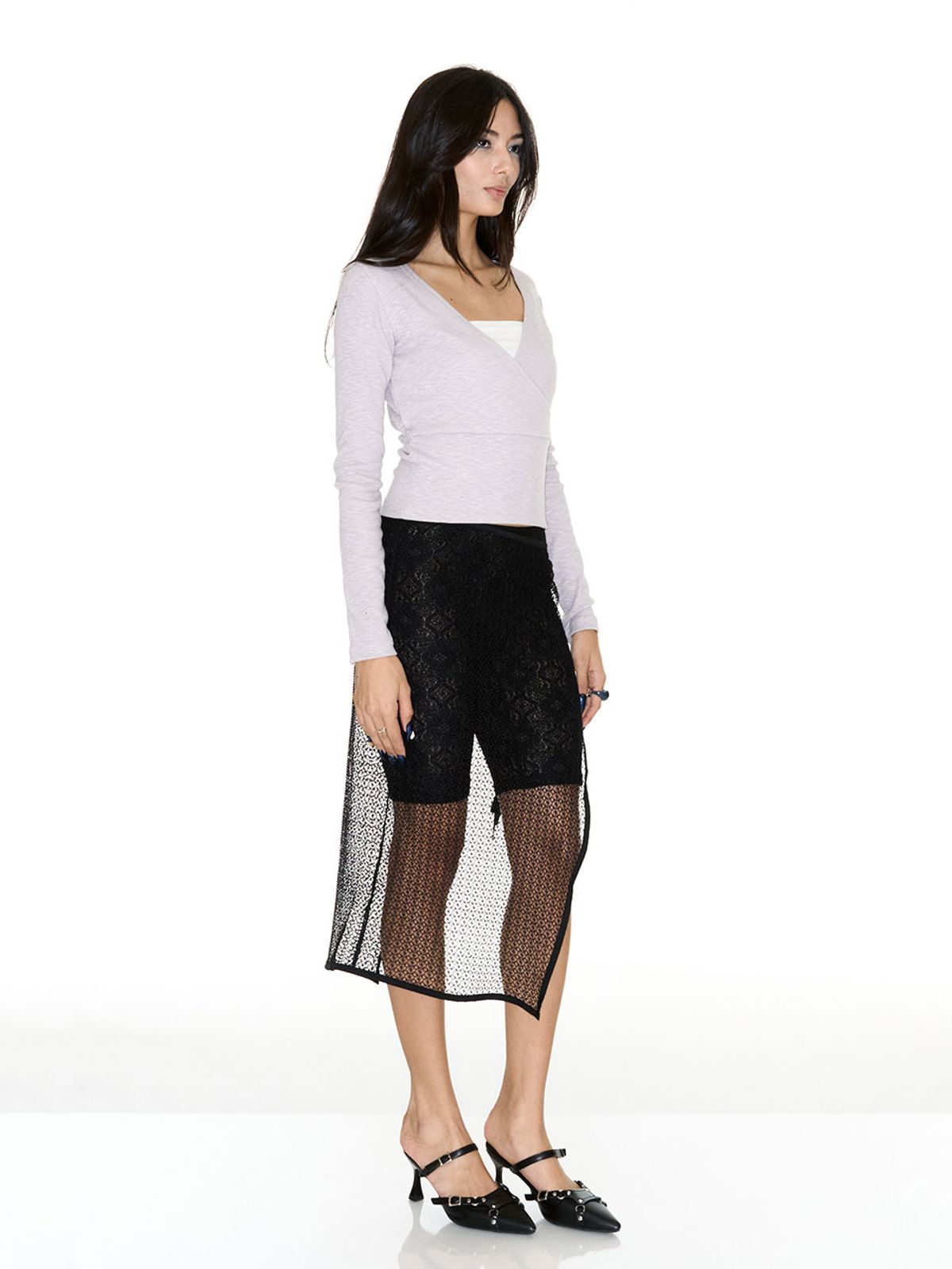 쎄쎄쎄(SETSETSET) NET WRAP SKIRT BLACK