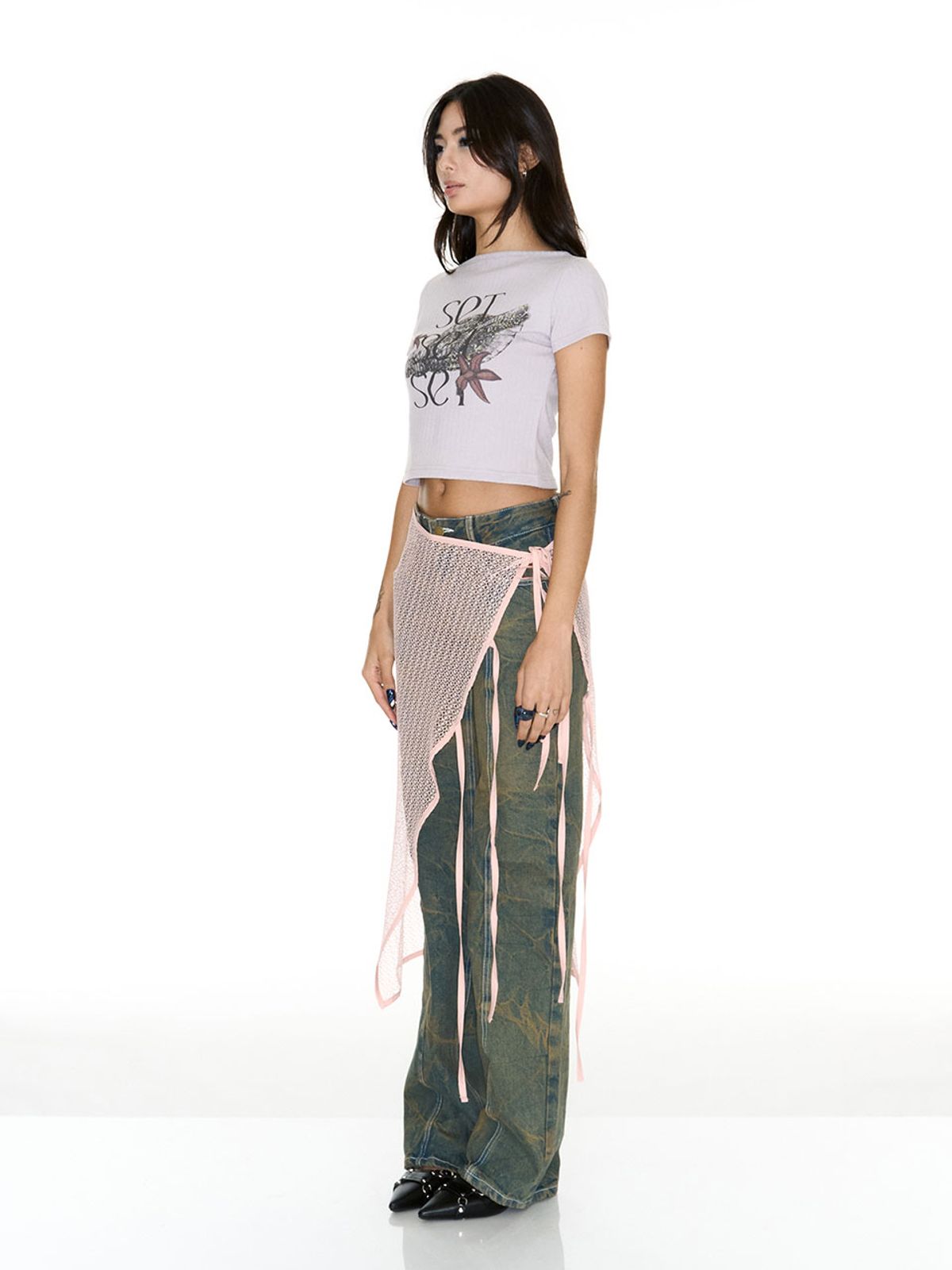 쎄쎄쎄(SETSETSET) NET WRAP SKIRT PEACH