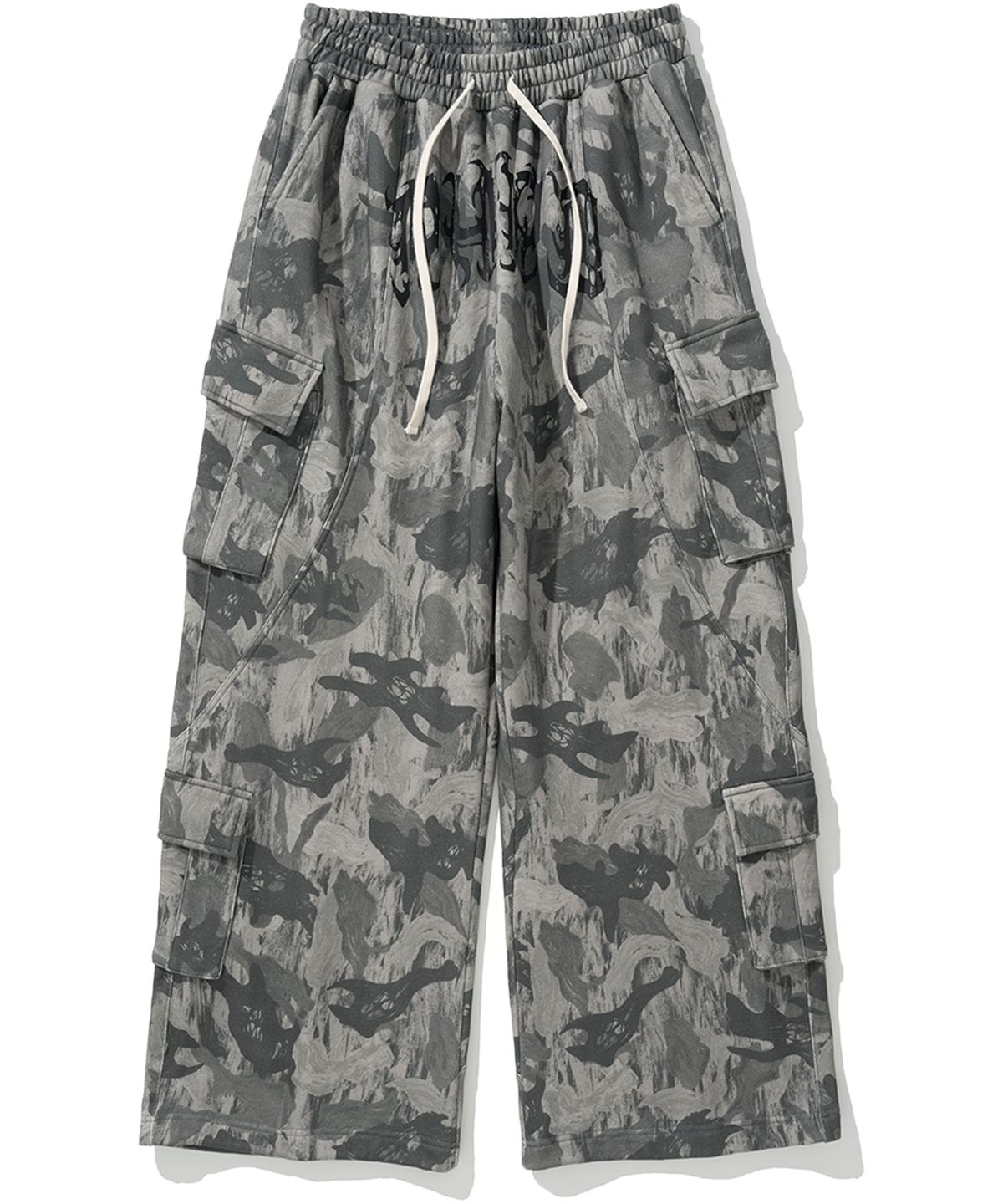 낫포너드(NOT4NERD) Camo Incision Multi Cargo Sweat Pants - Grey